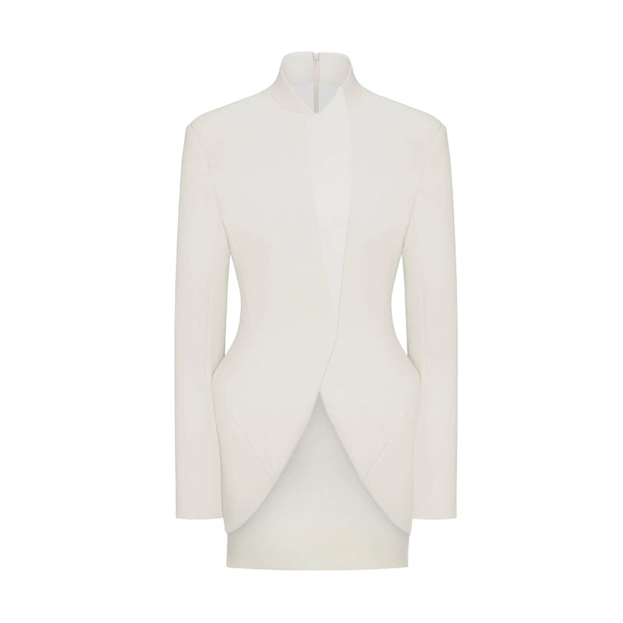 Adriana – Weißes Set aus Jacke und Rock im Barrel-Design