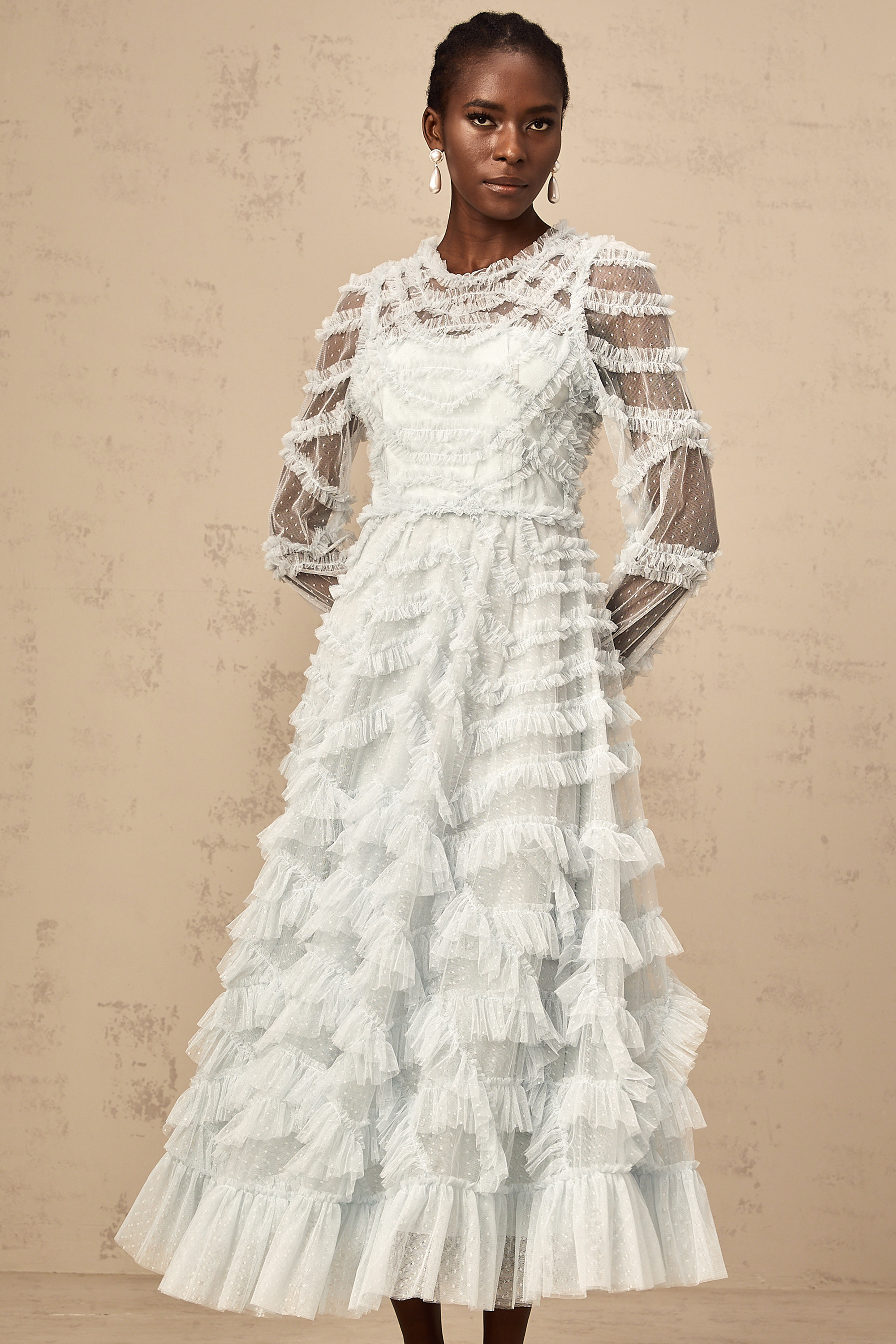 فستان متوسط الطول بكرانيش من تصميم Adélaïde باللون الأزرق