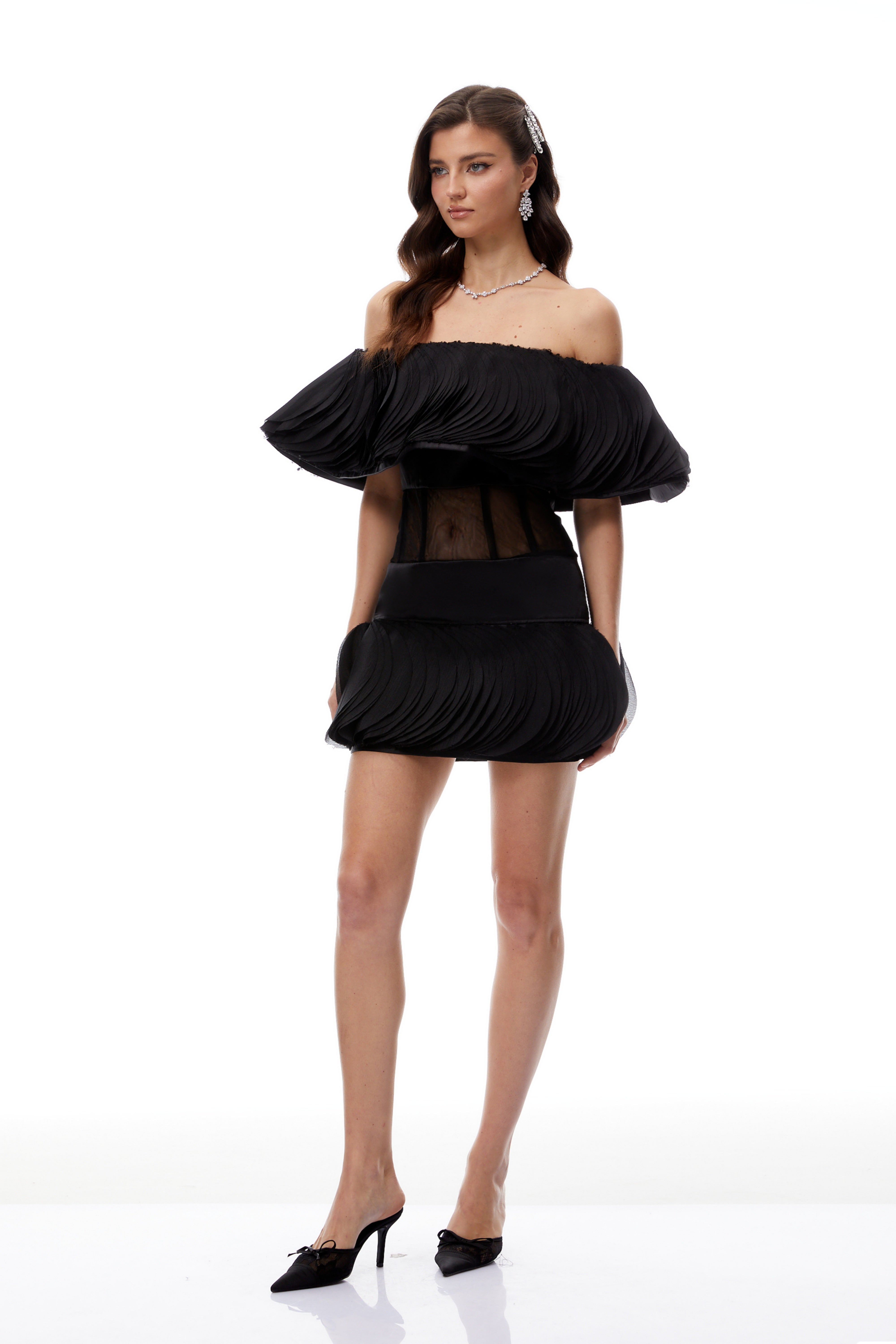 Mabel Black Layered Ruffled Mini Dress