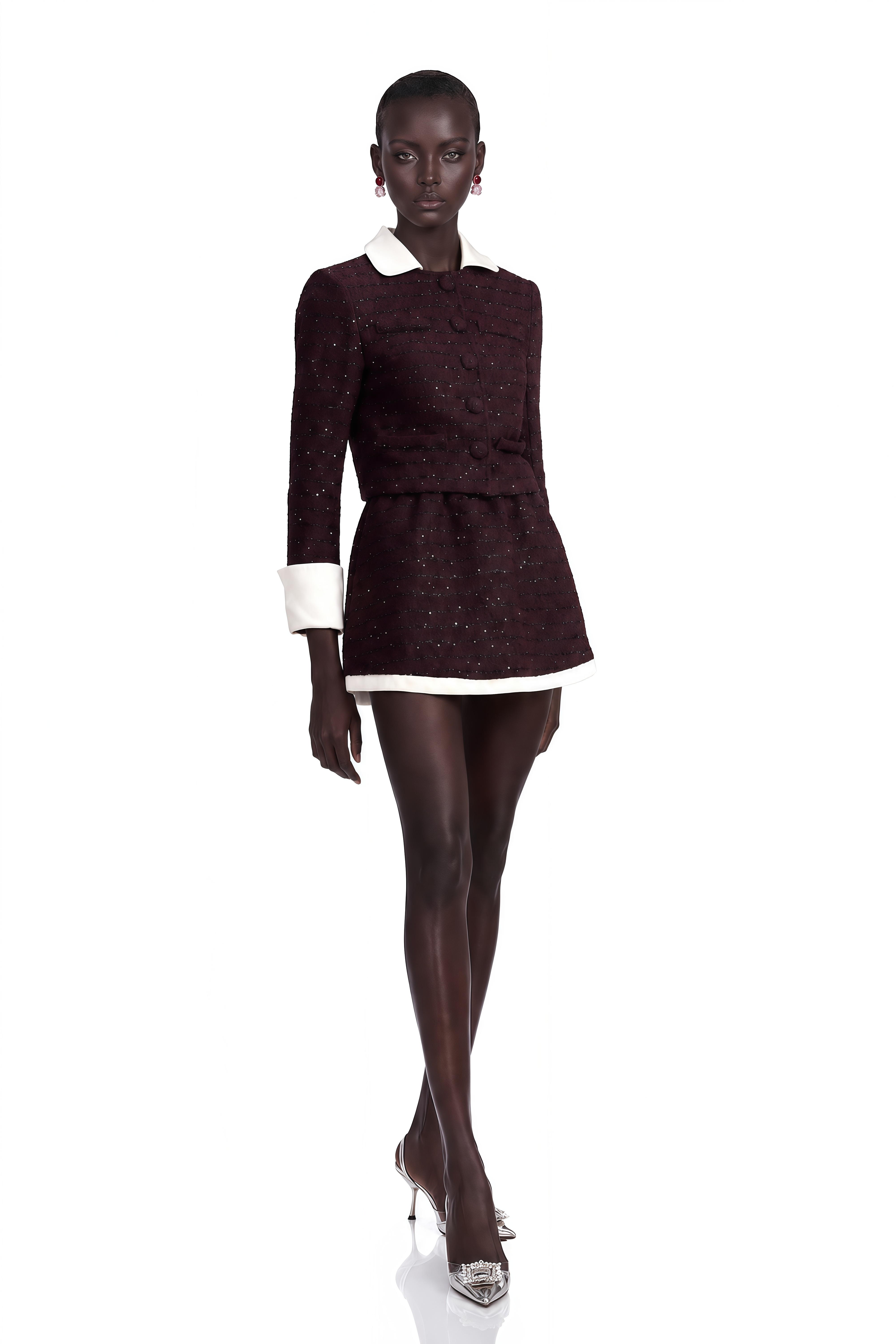 Brigitte Purple Sequined Tweed Jacket & Skirt Matching Set