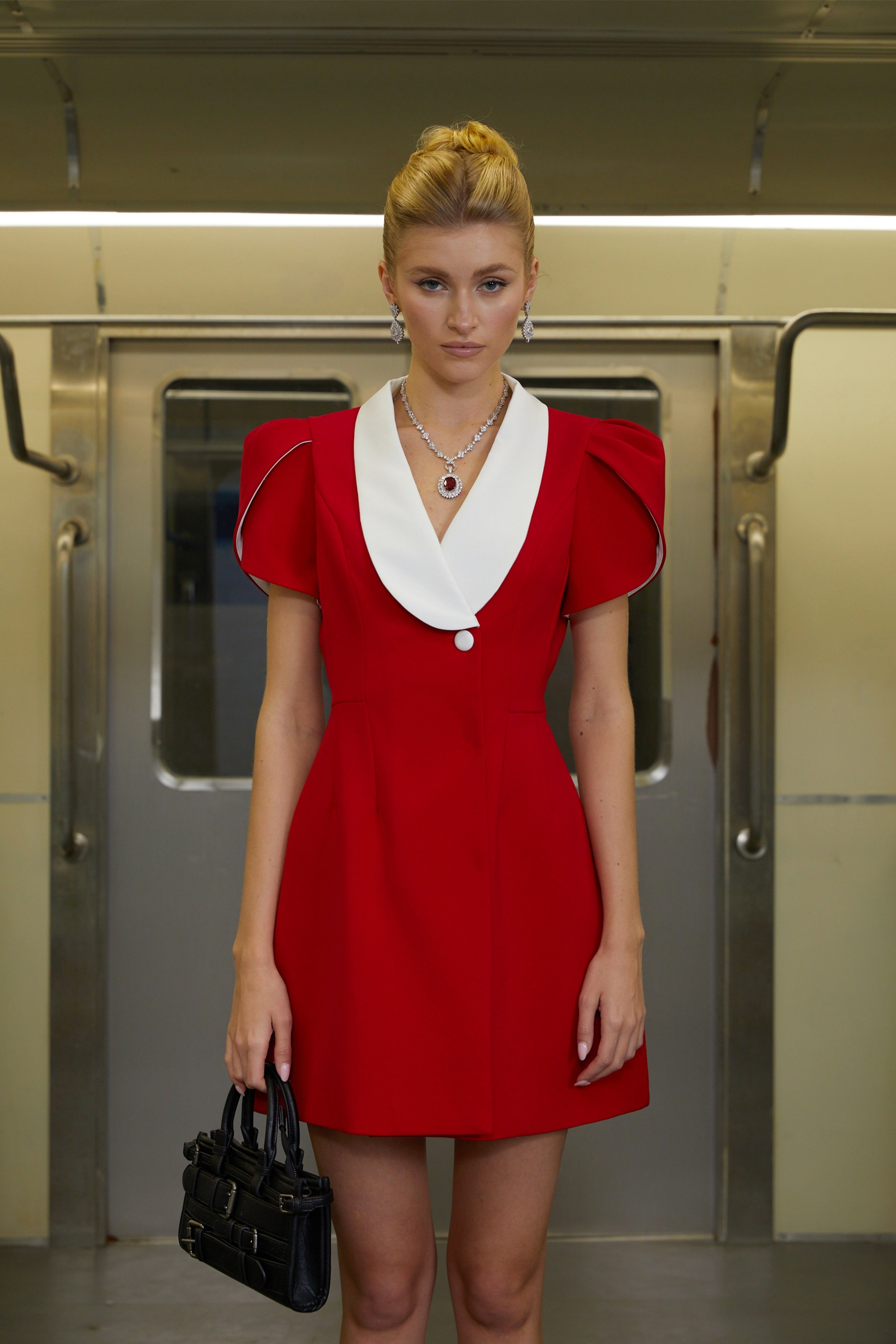 Acharya Red Shawl Lapel Mini Dress