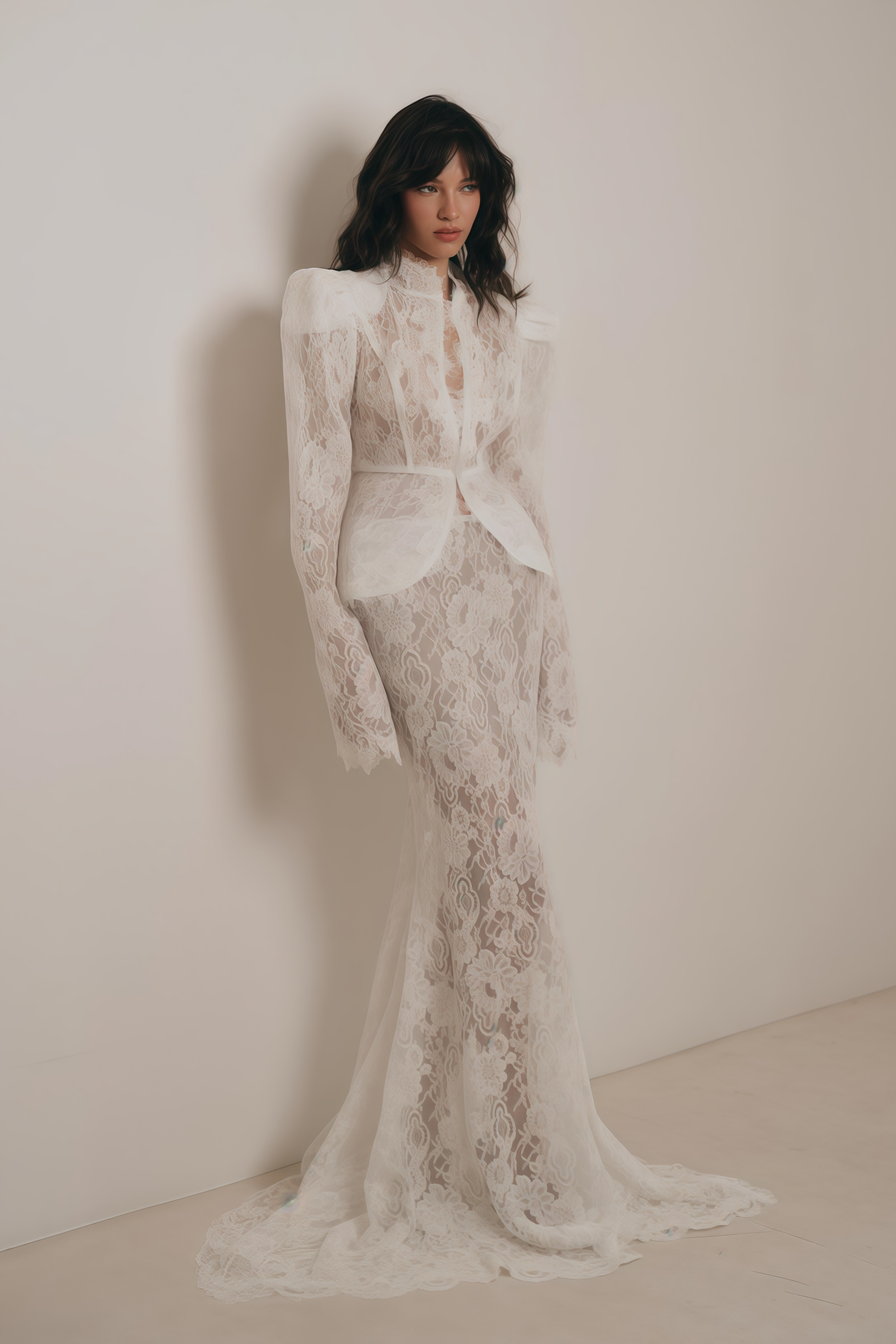 Set aus Adèle-Bluse mit weißen Puffärmeln und Blumenmuster sowie einem Meerjungfrauenrock