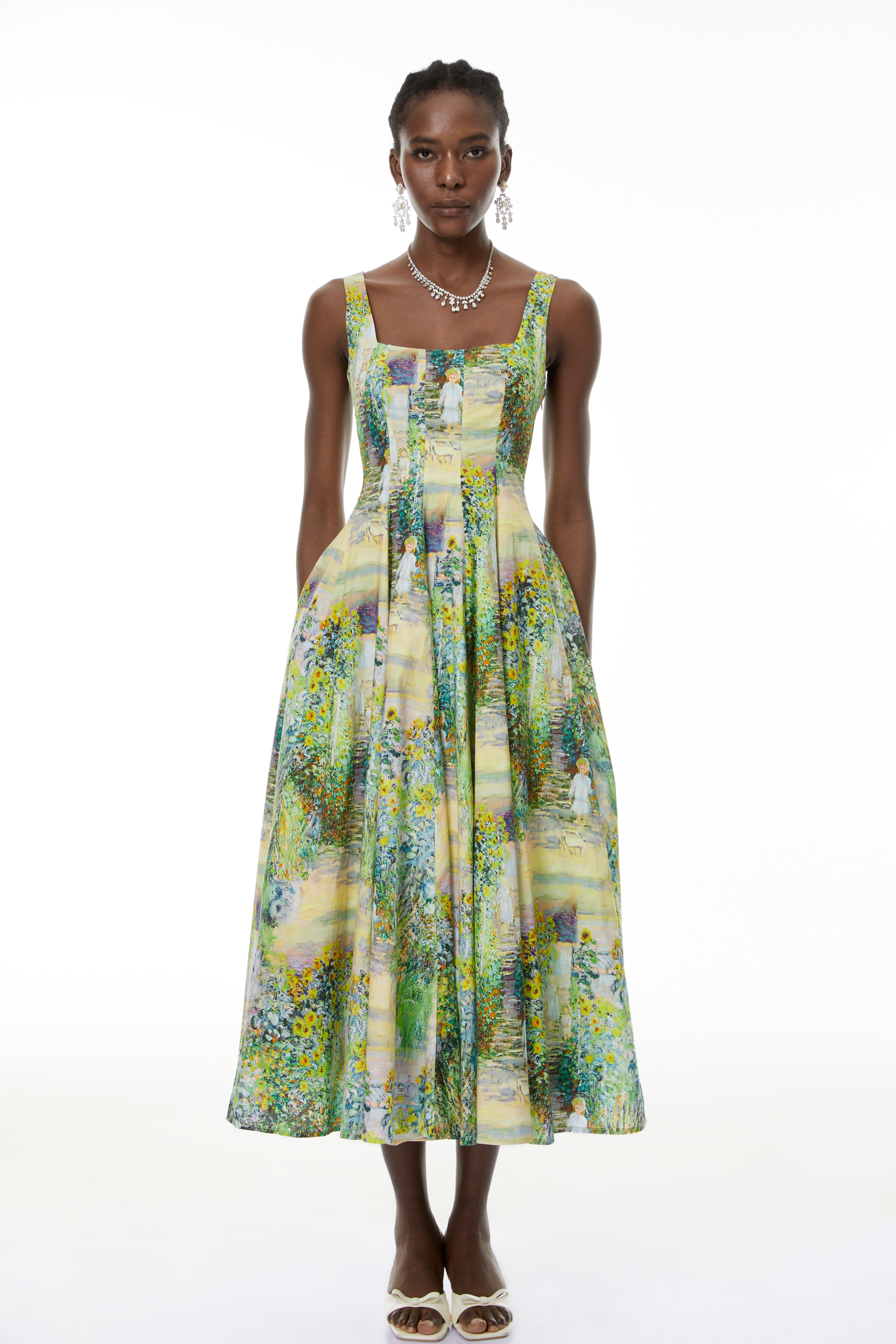 Adelheid Green Floral Print Flared Midi Dress