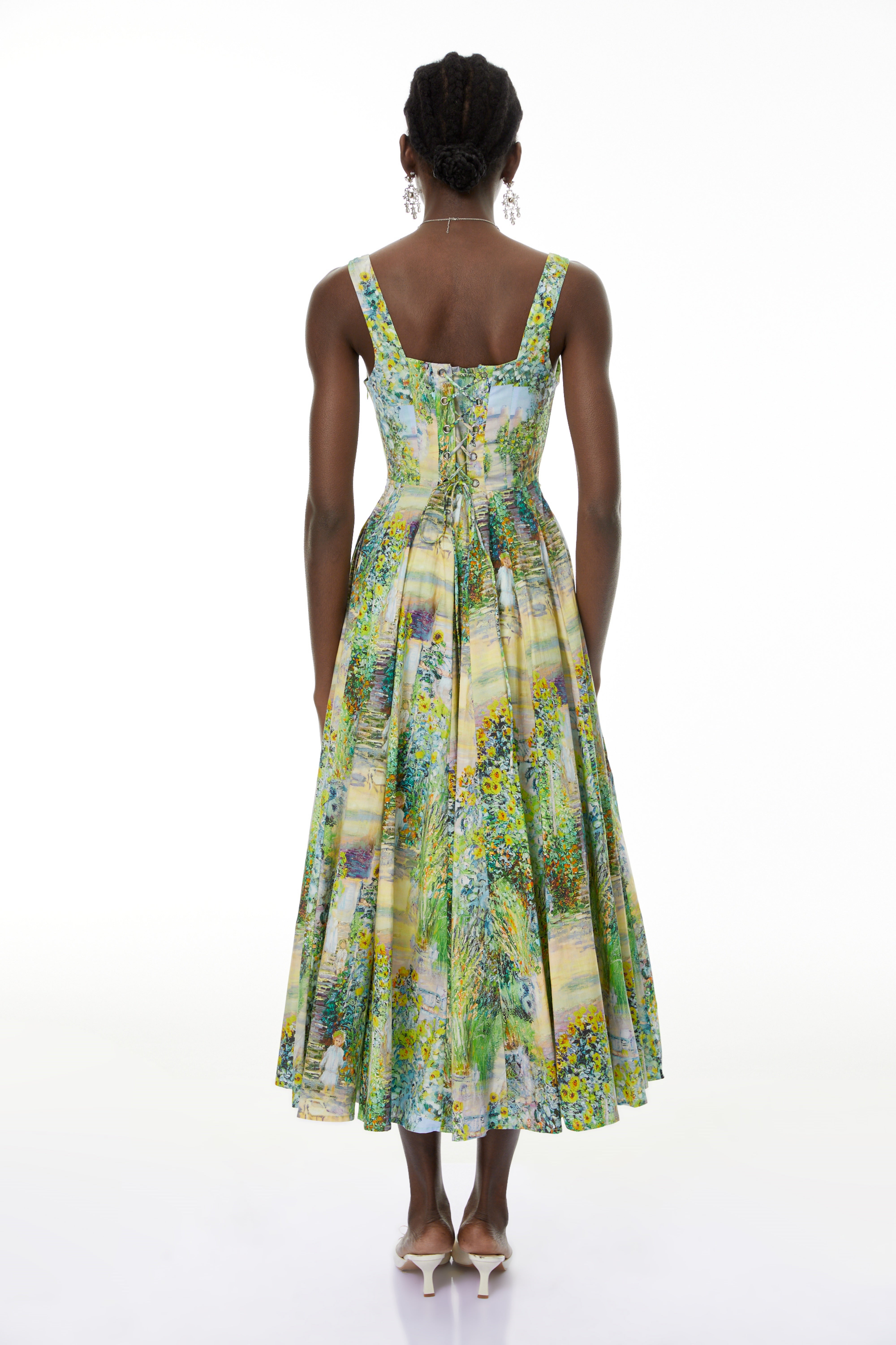 Adelheid Green Floral Print Flared Midi Dress