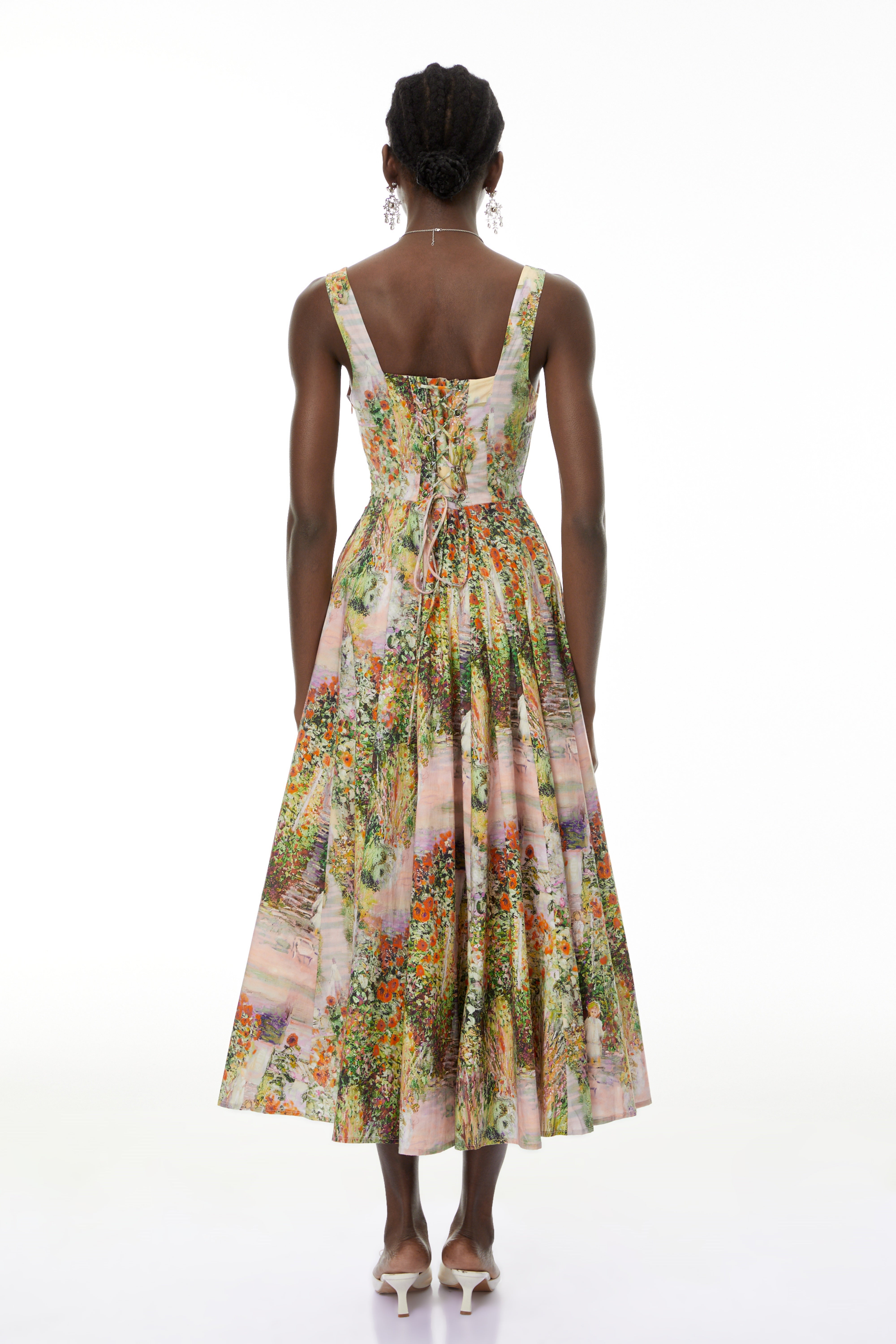 Adelheid Pink Floral Print Flared Midi Dress