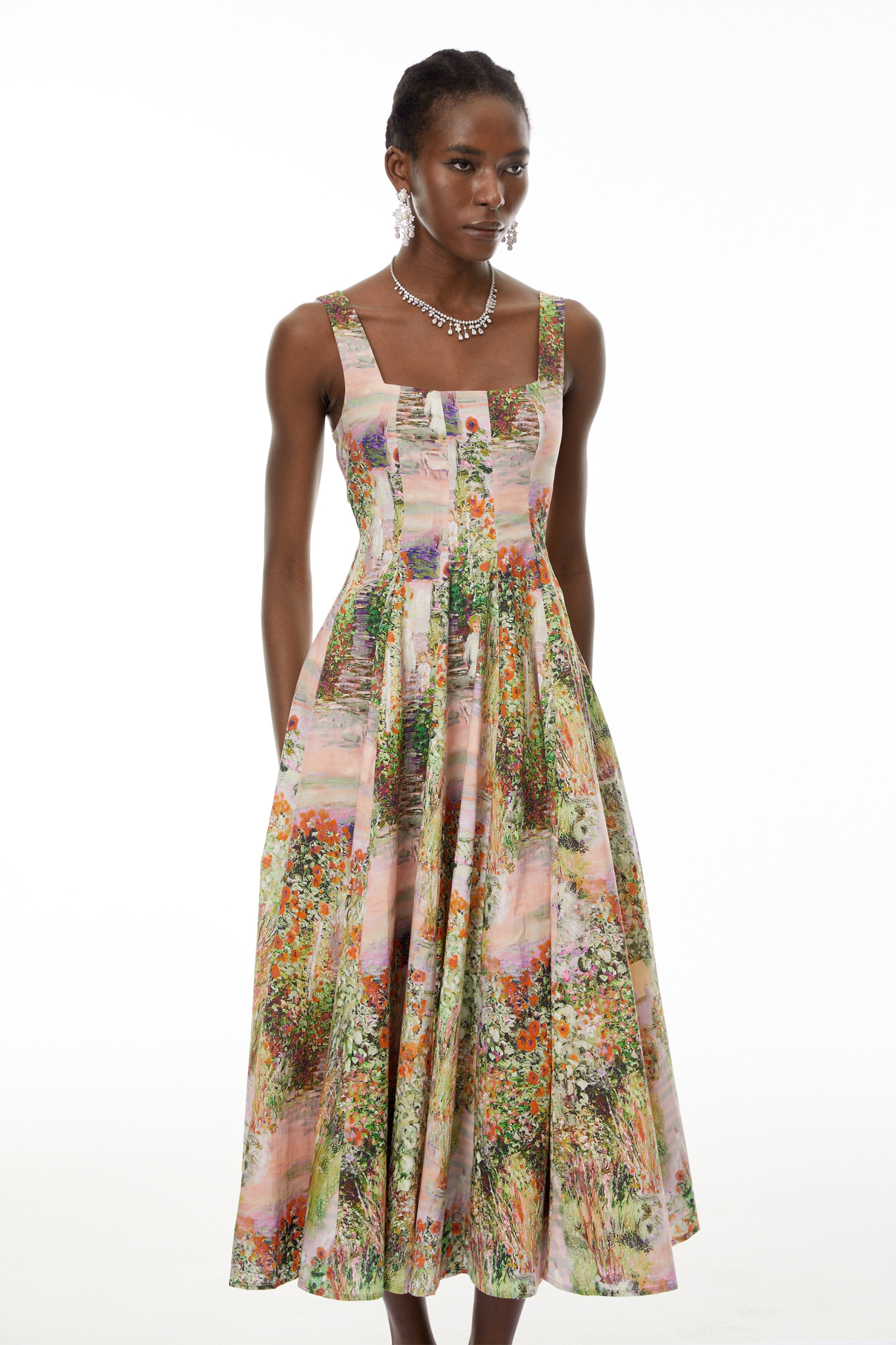 Adelheid Pink Floral Print Flared Midi Dress