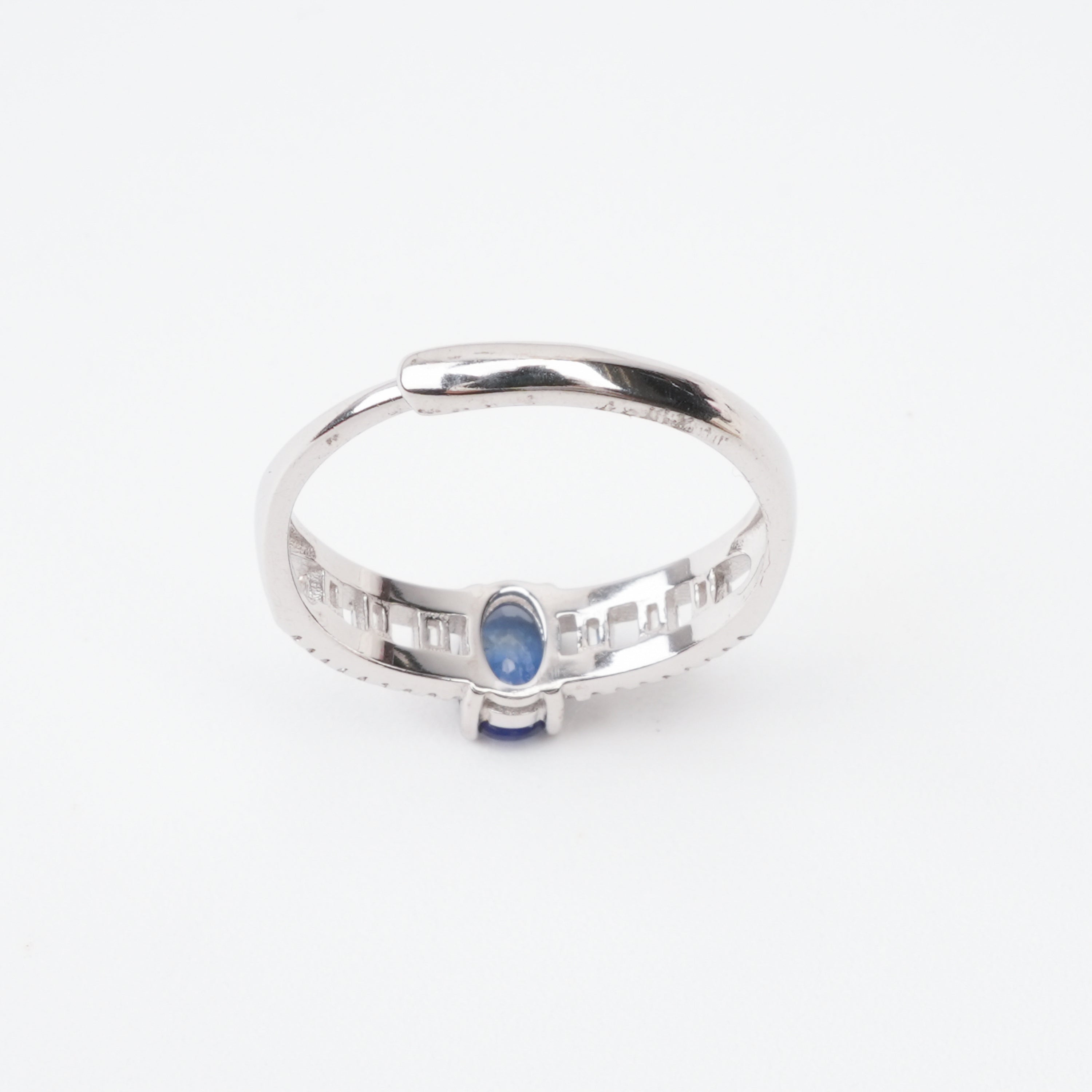 Adeline Sapphire Blue Oval Cut Openwork Baguette Sterling Silver Ring