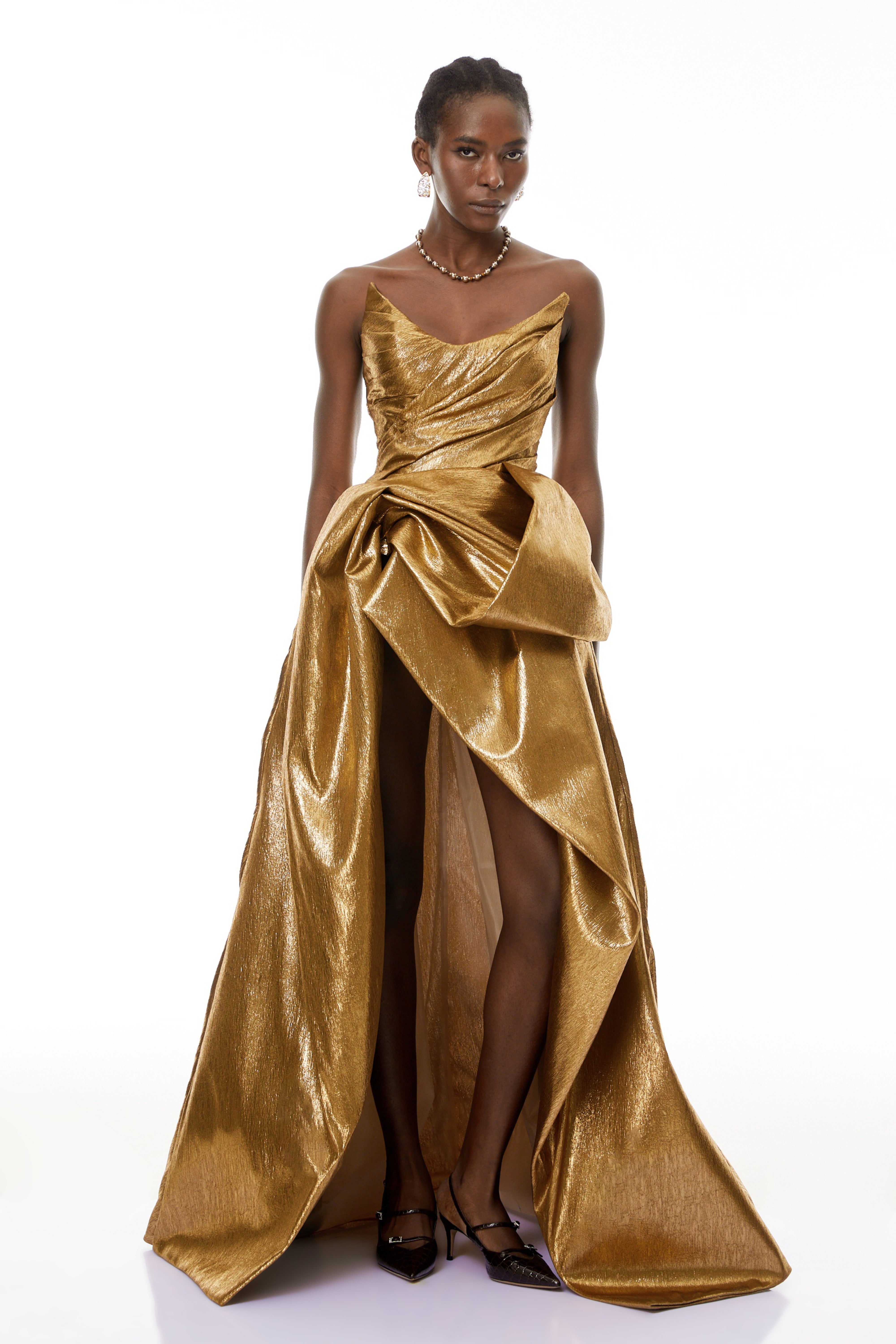 Metallic One-shoulder Gown