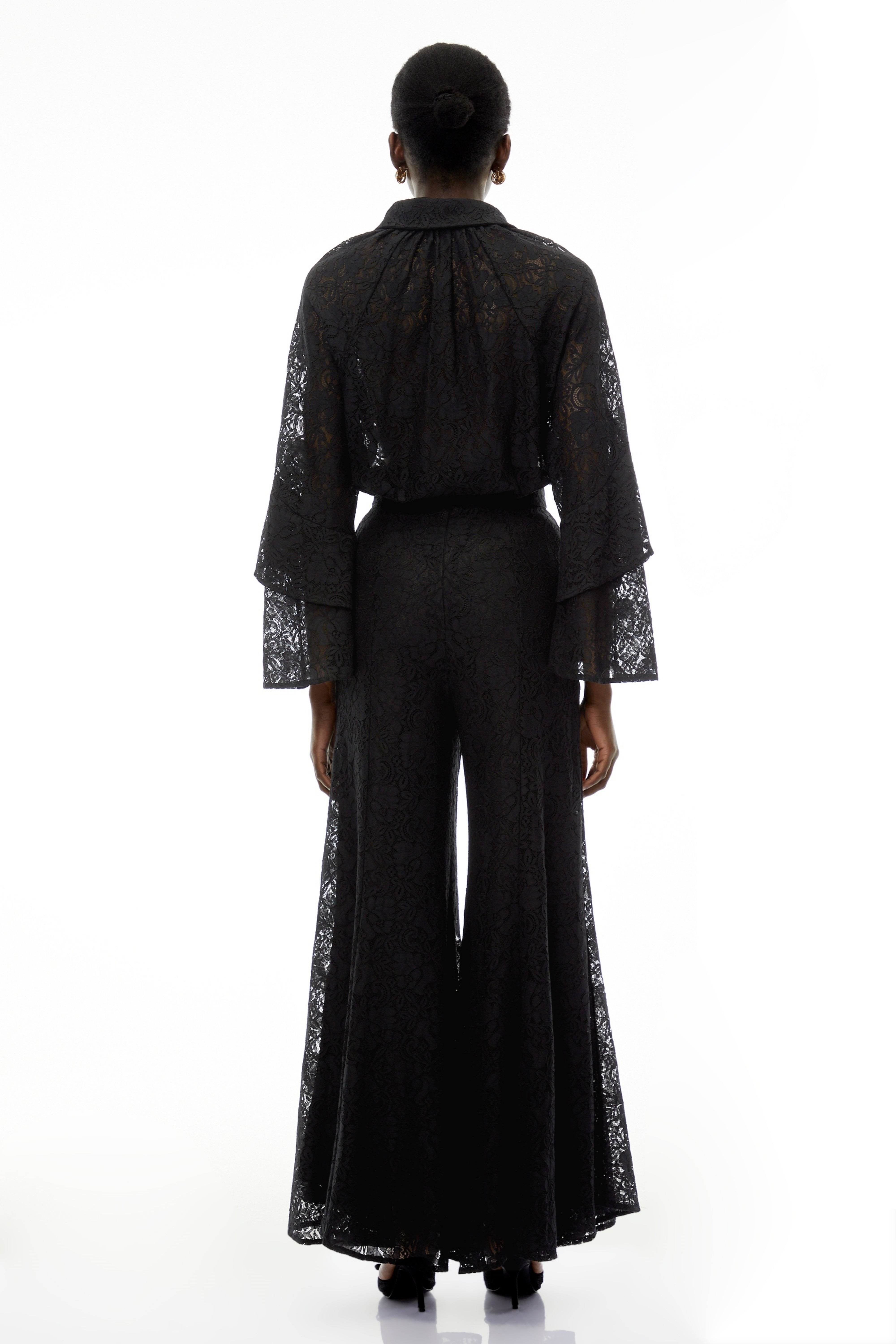Adriana Black Long Sleeve Lace Blouse & Trousers Set (Final Sale)