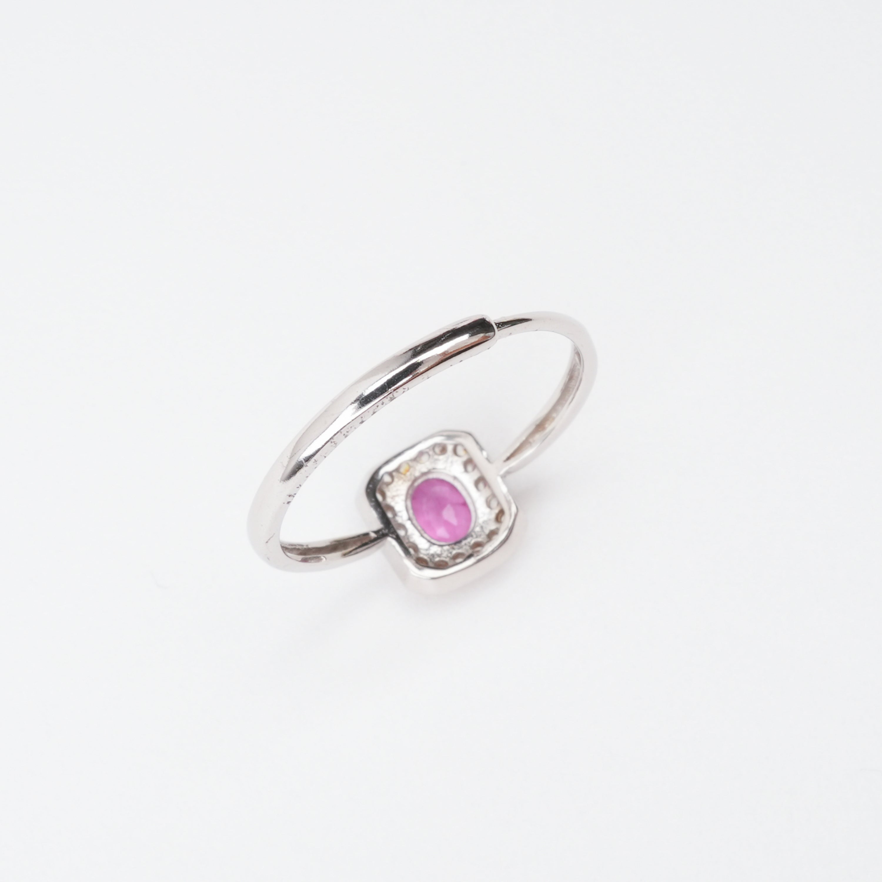 Agathe Pink Ruby Cushion Halo Sterling Silver Ring