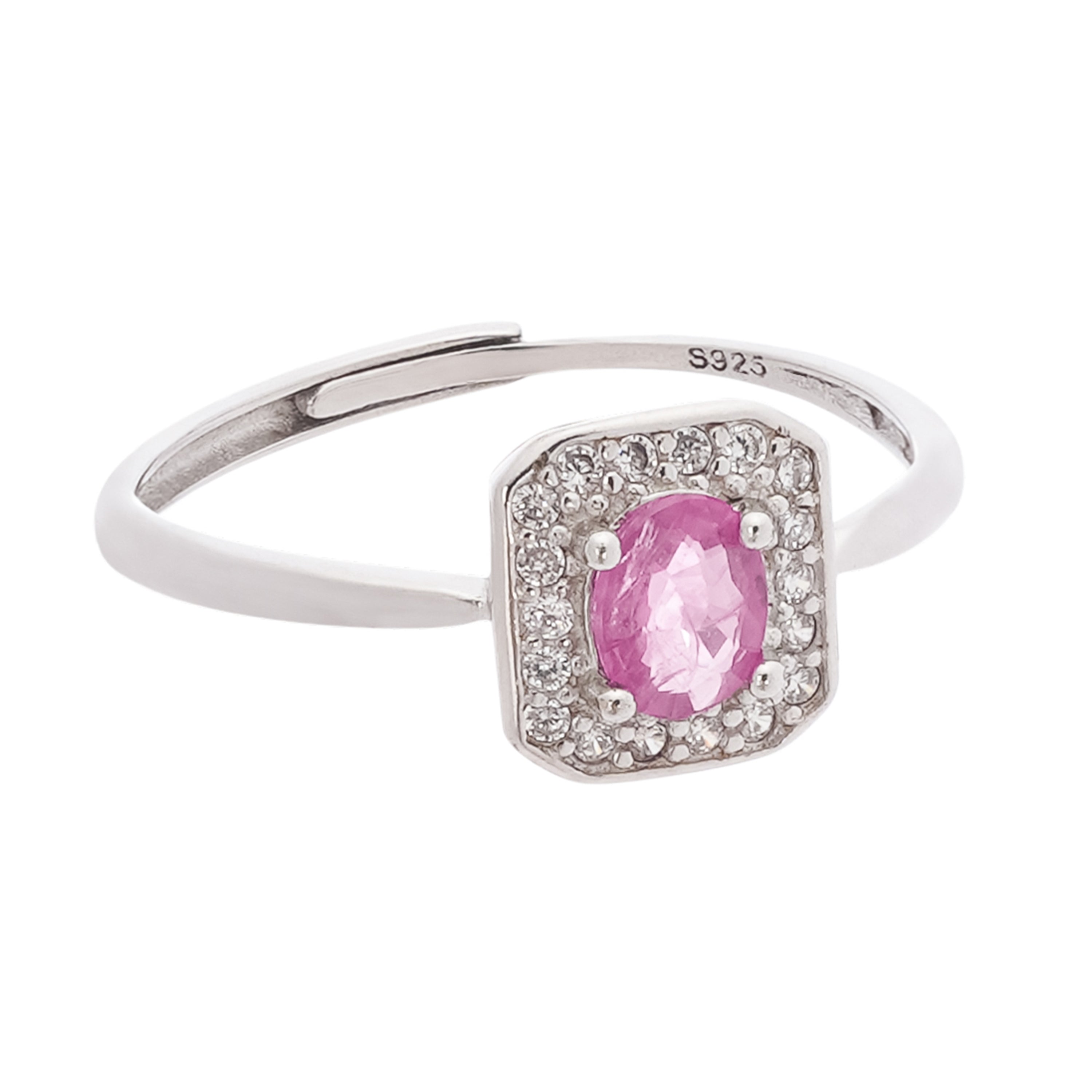 Agathe Pink Ruby Cushion Halo Sterling Silver Ring