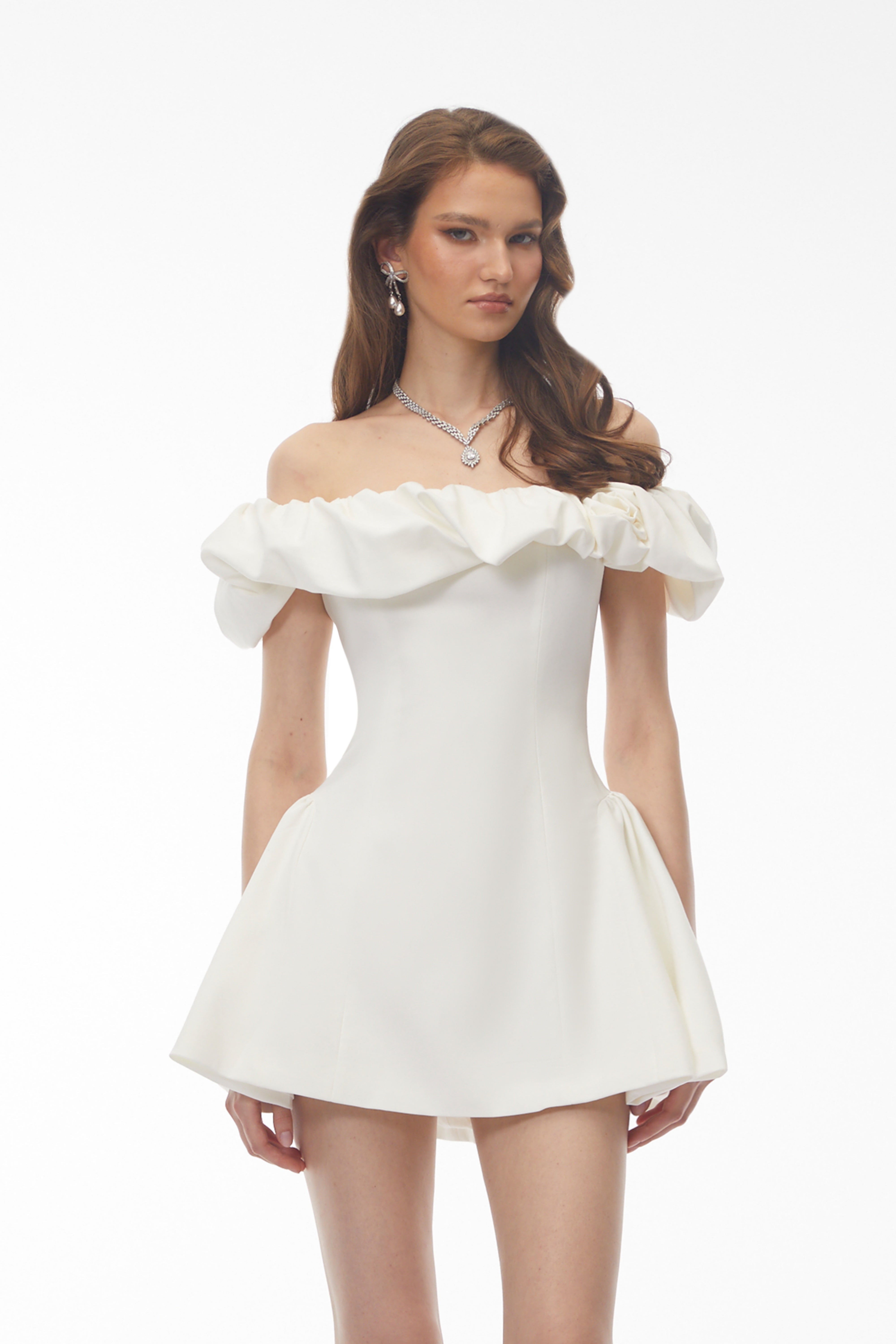 Agnes White Off Shoulder A-Line Mini Dress
