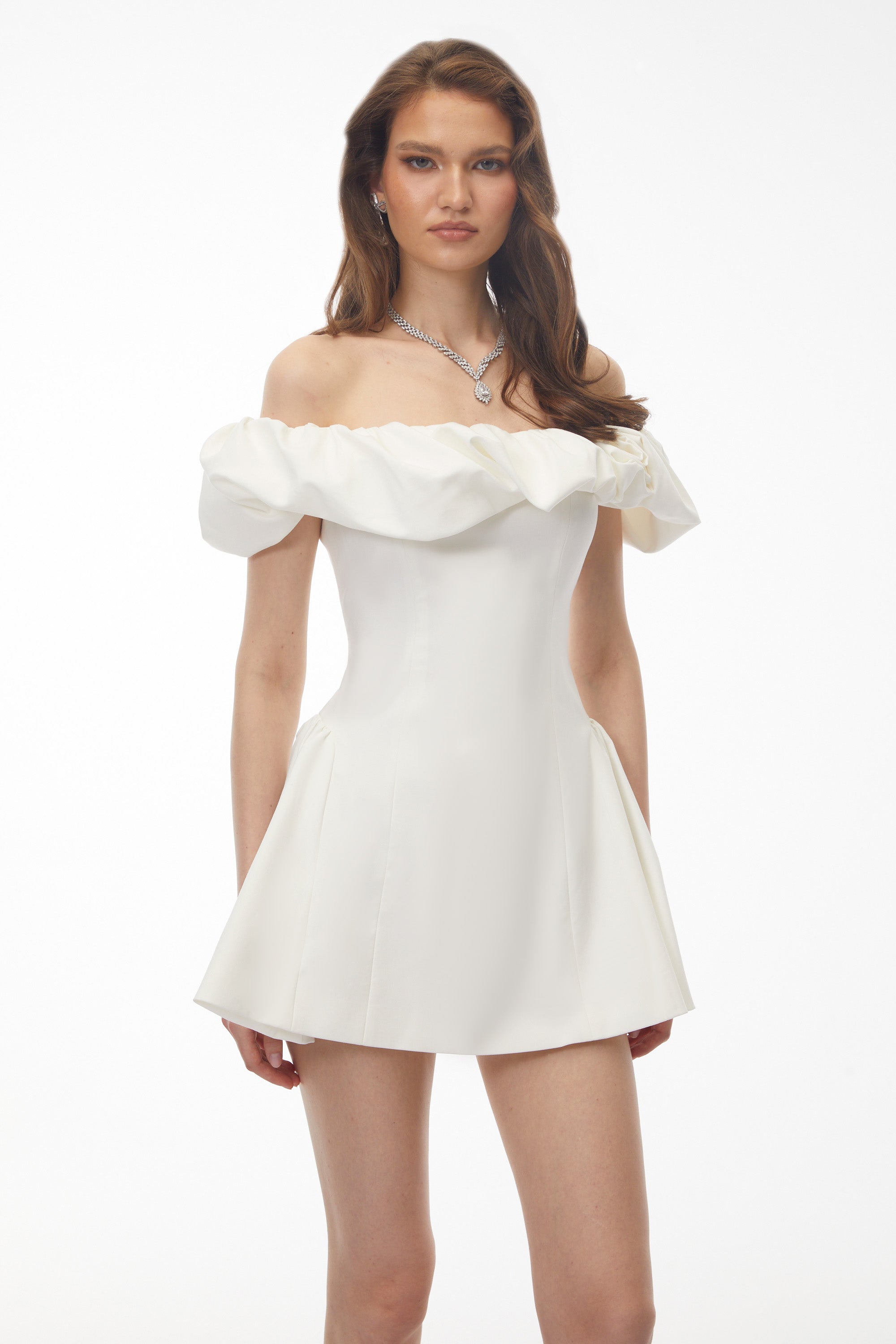 Agnes White Off Shoulder A-Line Mini Dress