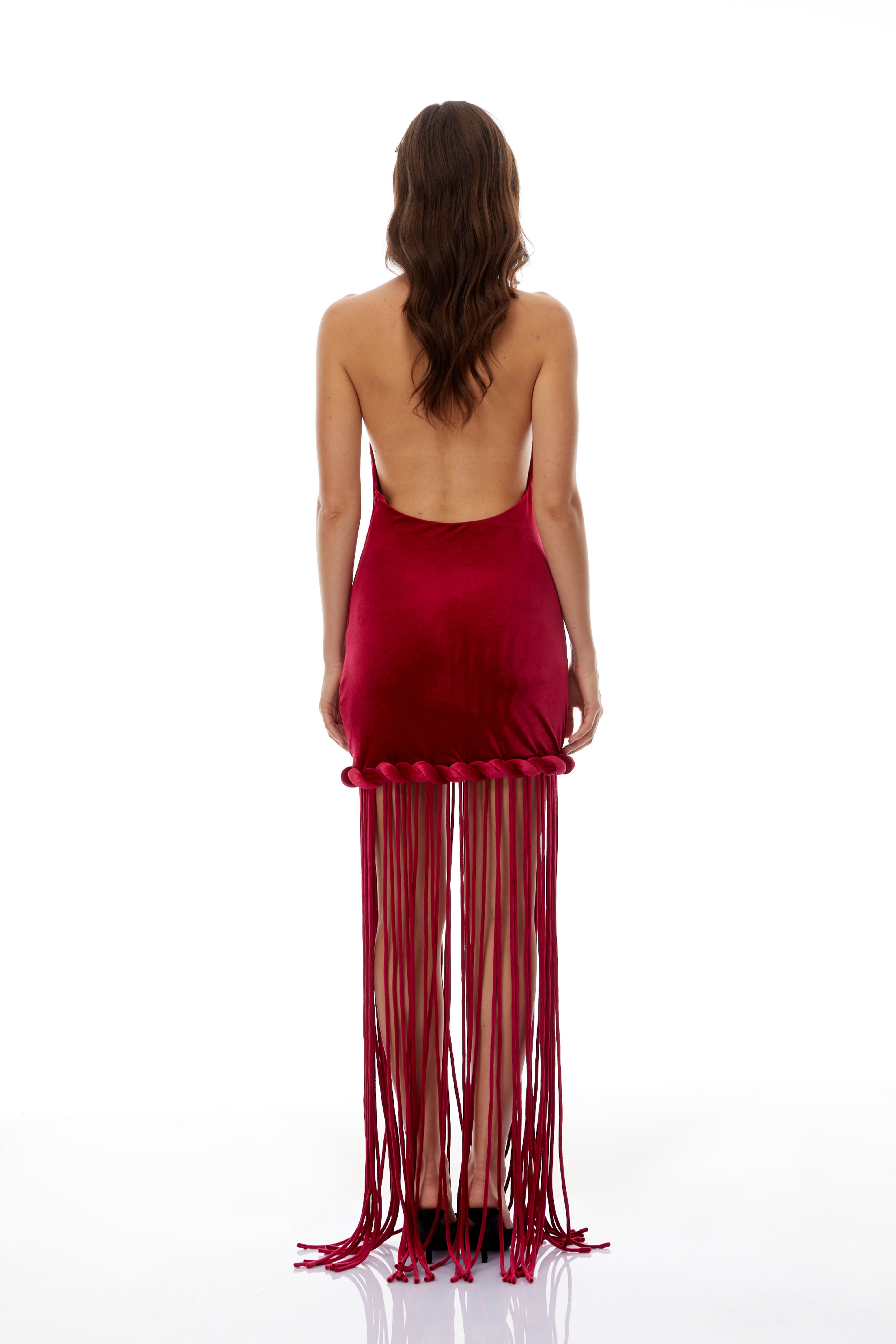Aïda Red Halterneck Velvet Maxi Dress