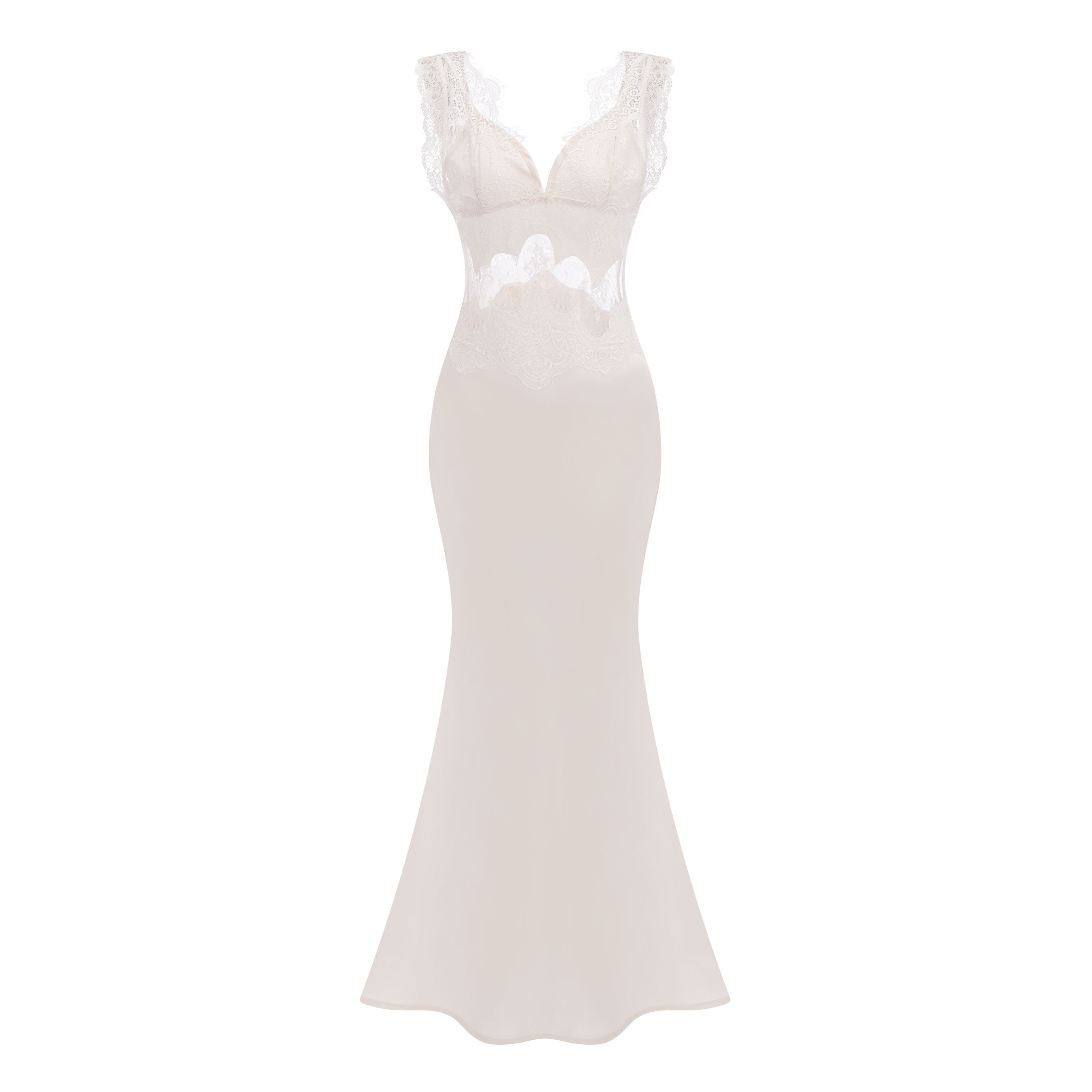 Aitana Neutrals Satin Maxi Dress with Lace Panels