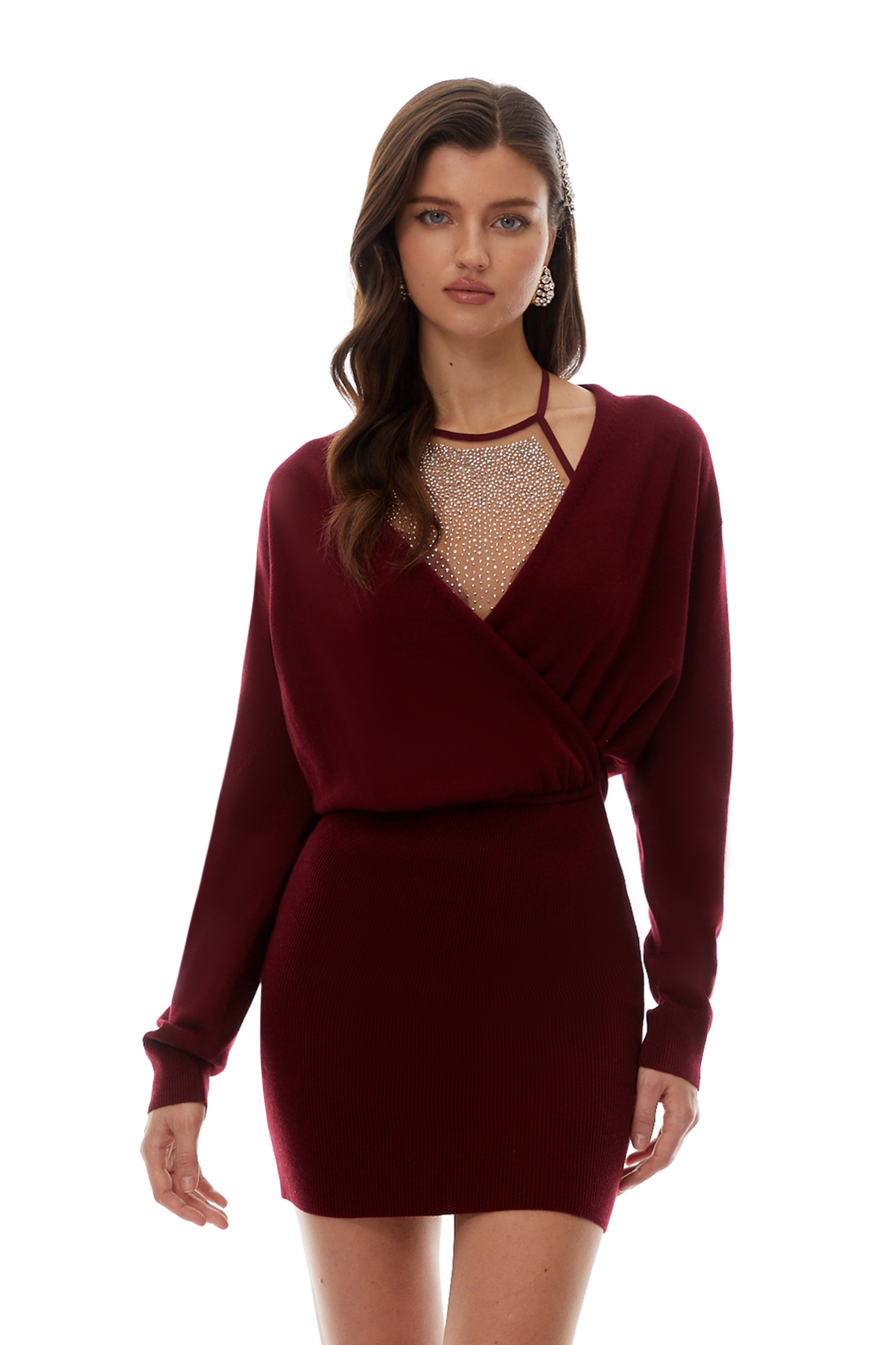 Alaia Red Rhinestone Embellished Knit Dress