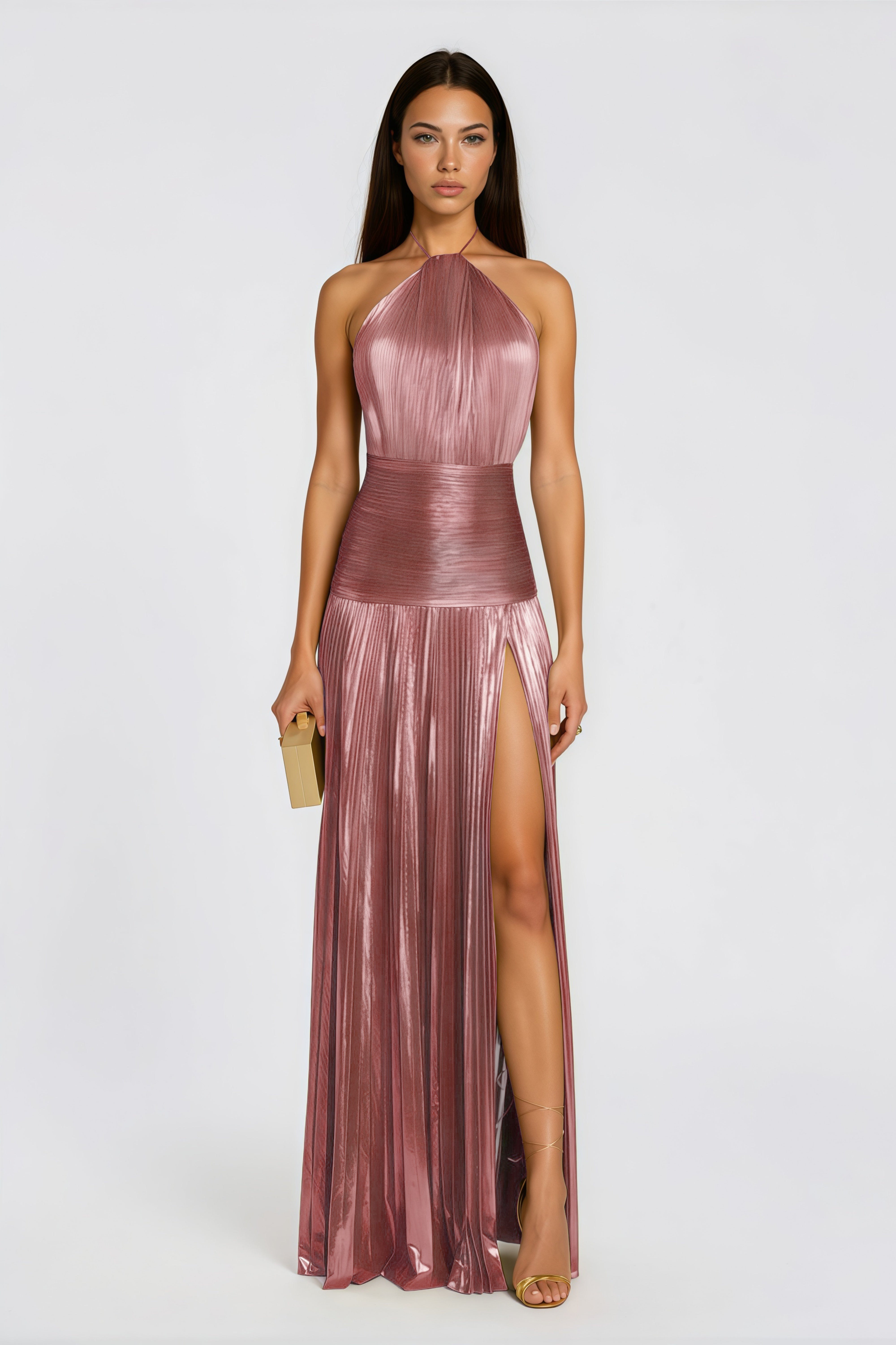 Maxikleid mit Neckholder und Falten