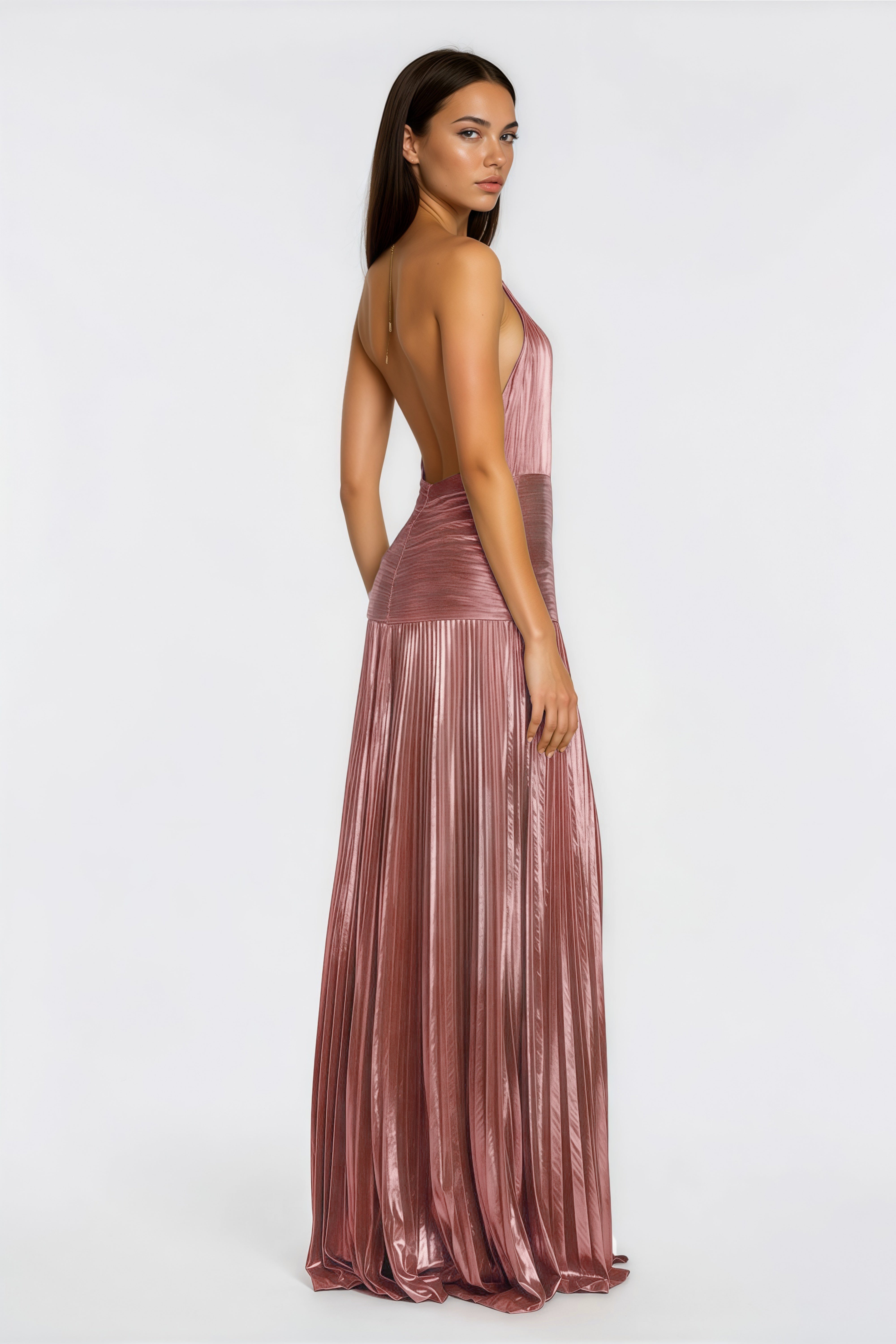 Maxikleid mit Neckholder und Falten