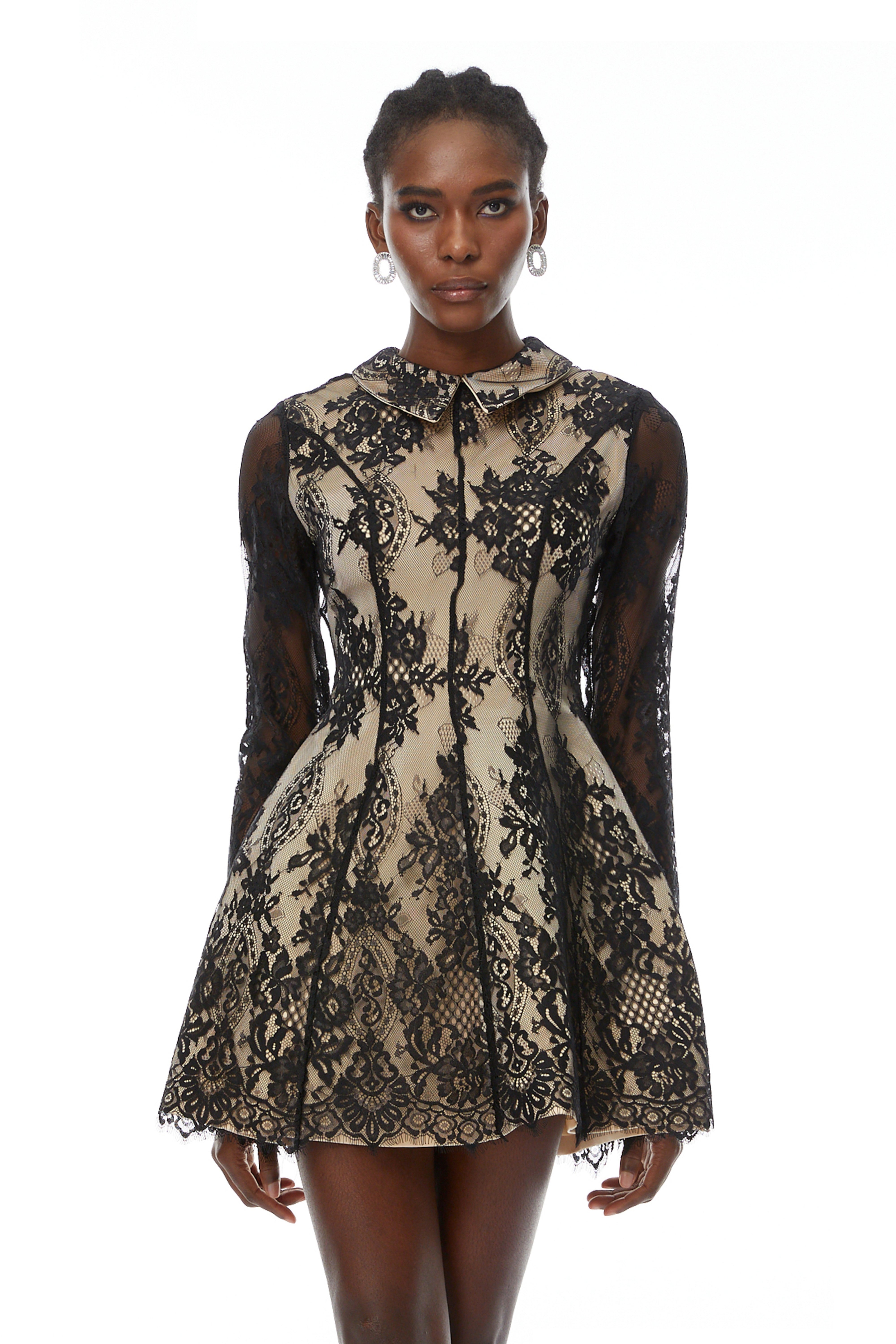 Aleksandra Black Floral Lace Mini Dress