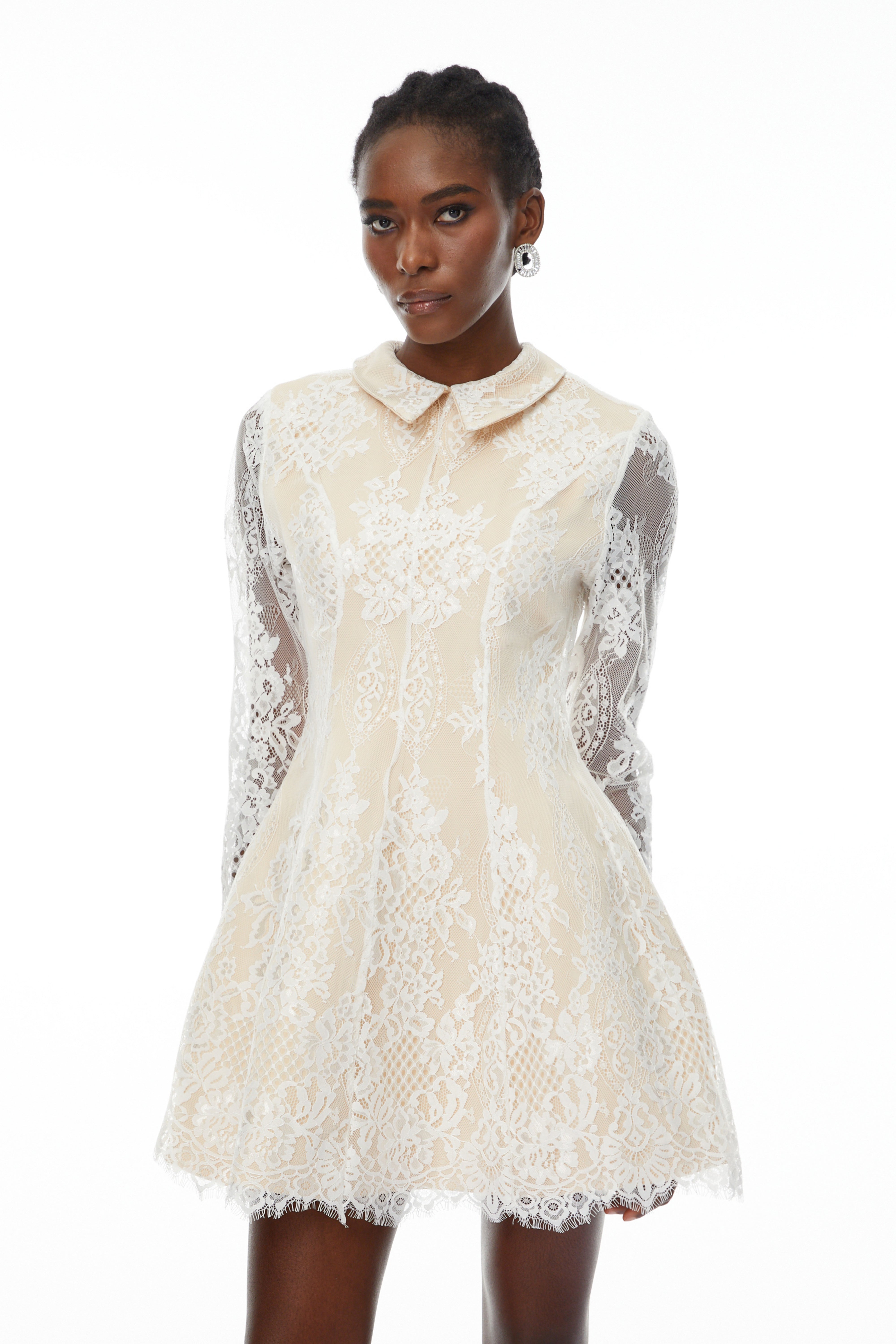 Aleksandra White Floral Lace Mini Dress