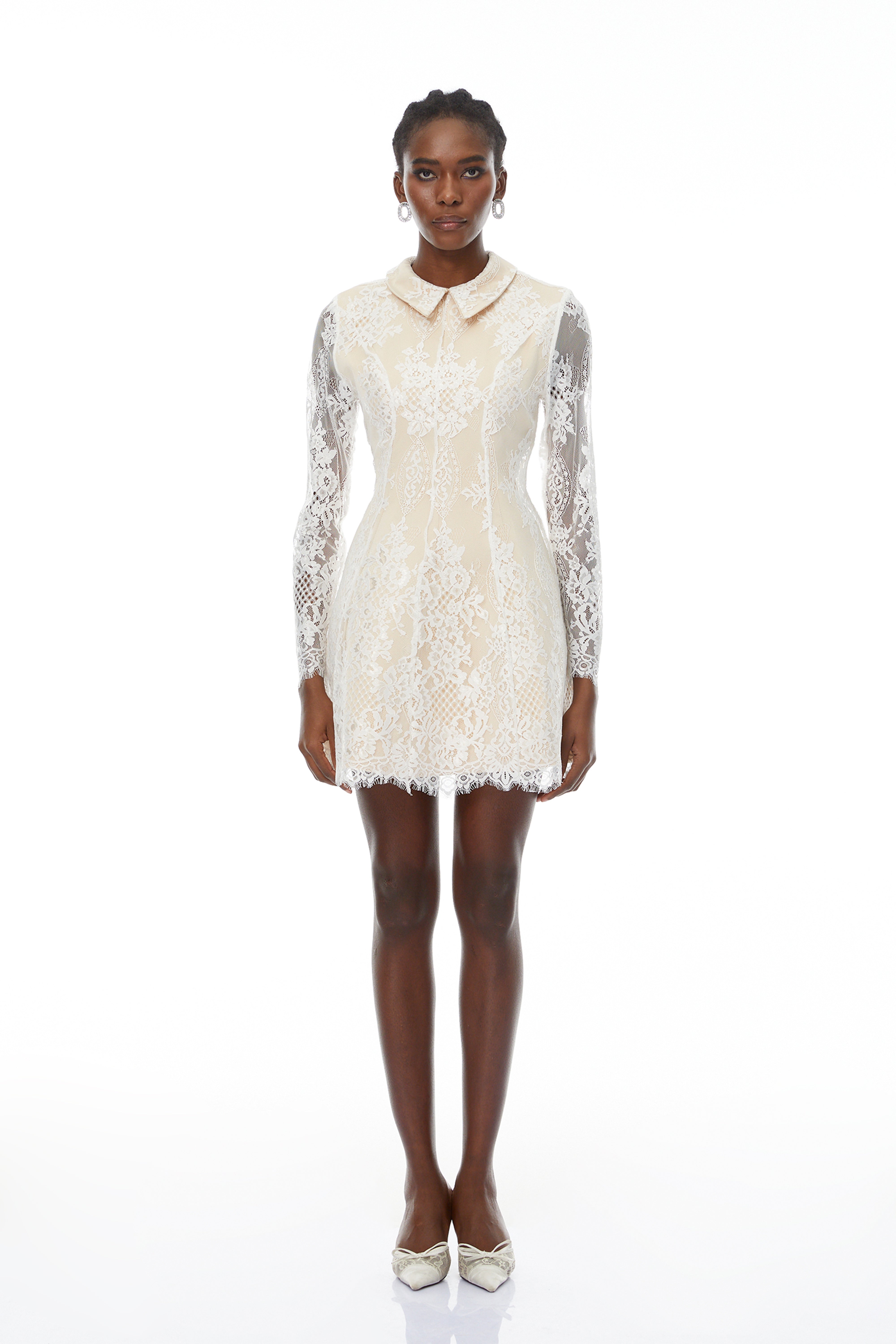 Aleksandra White Floral Lace Mini Dress