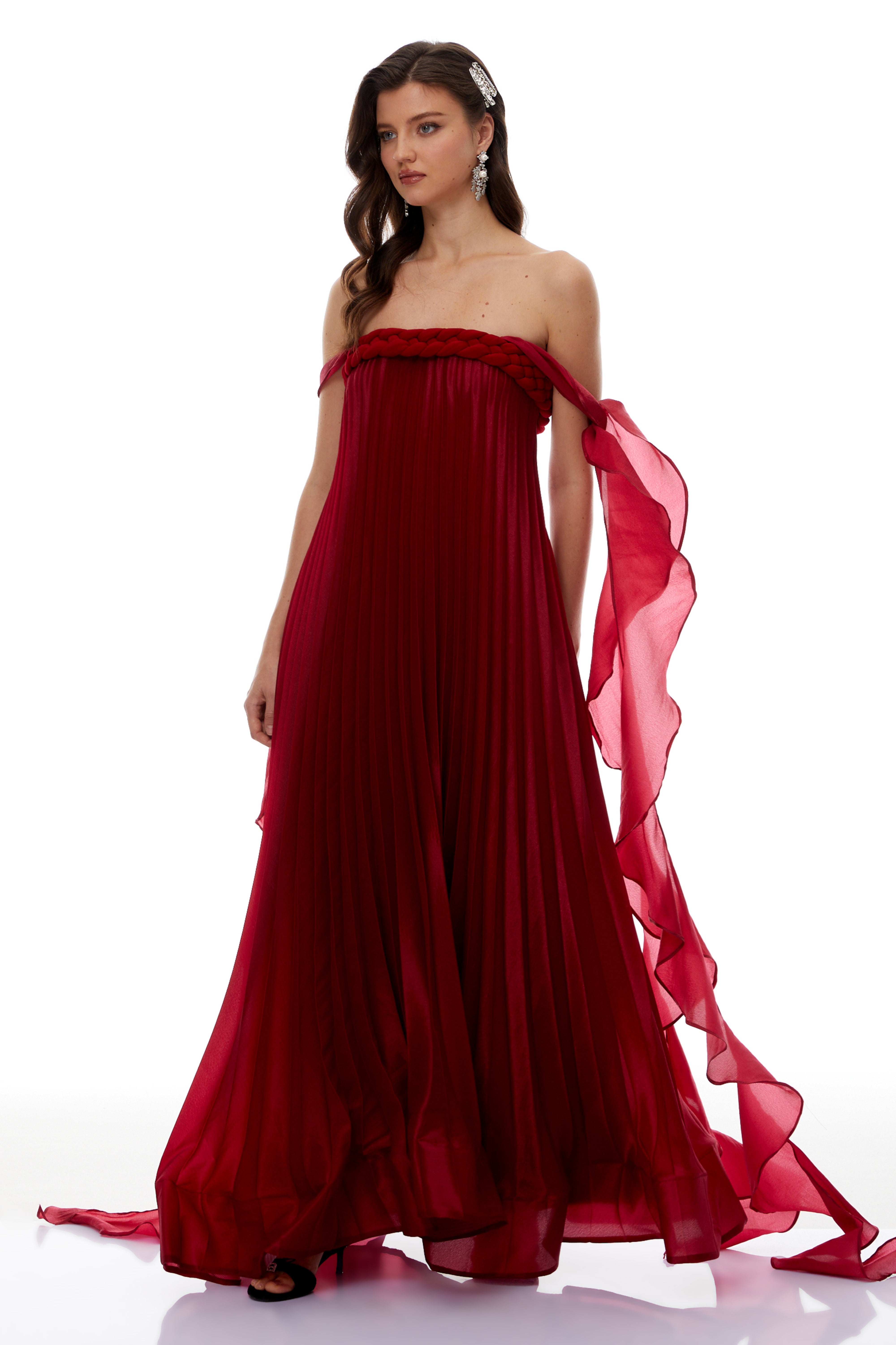 Alexandra Red Ruffled Maxi Dress with Shirred Bodice