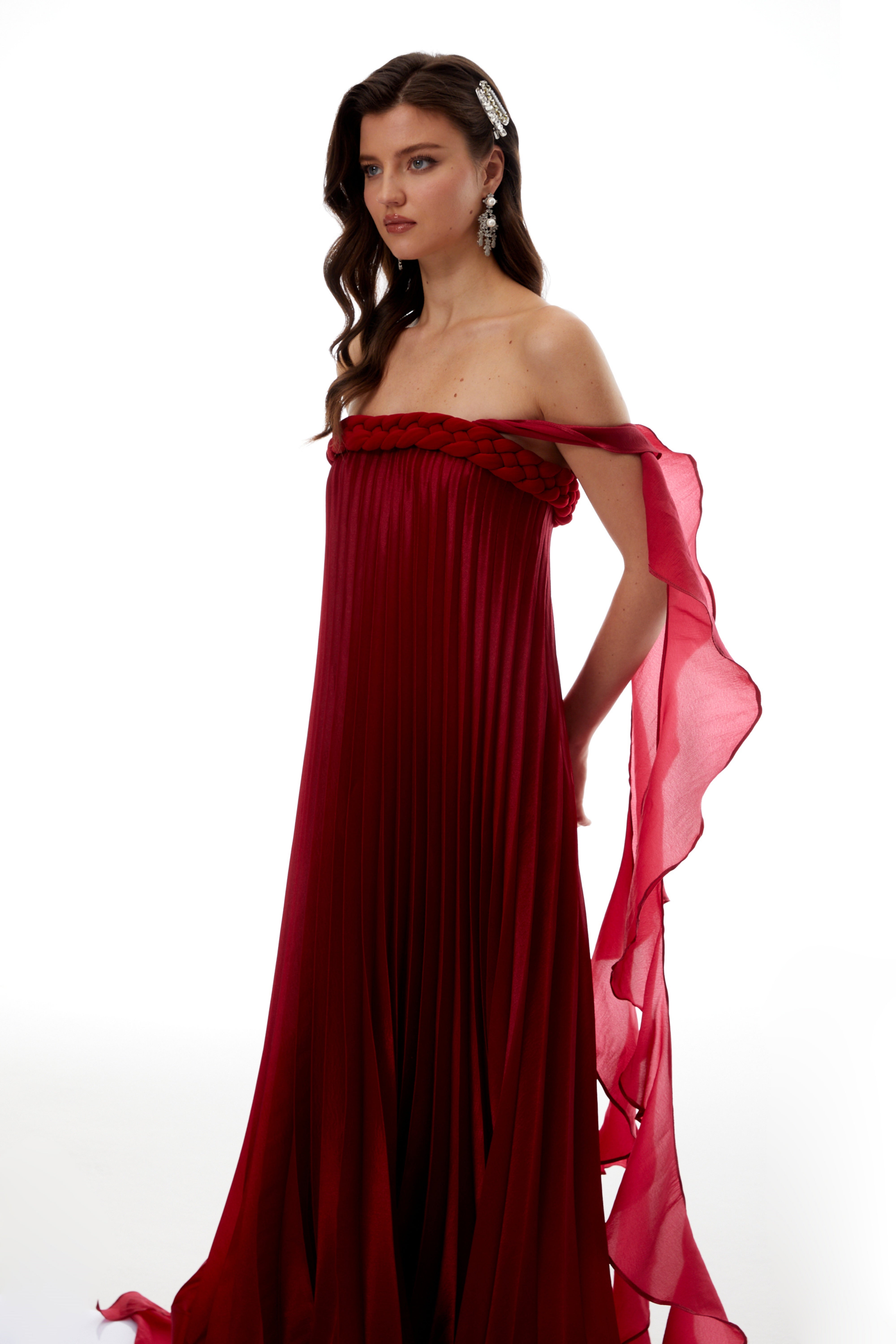 Alexandra Red Ruffled Maxi Dress with Shirred Bodice