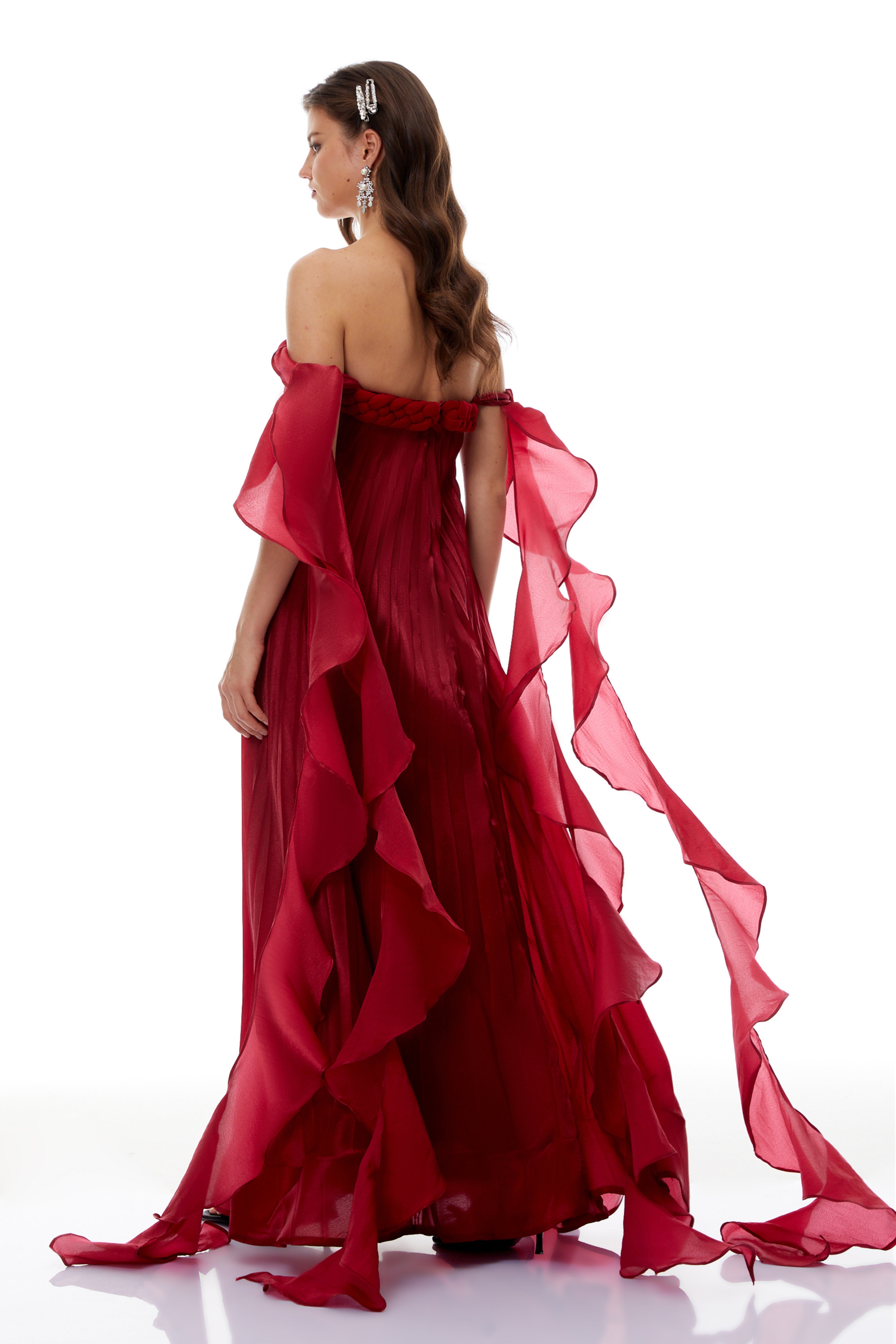 Alexandra Red Ruffled Maxi Dress with Shirred Bodice