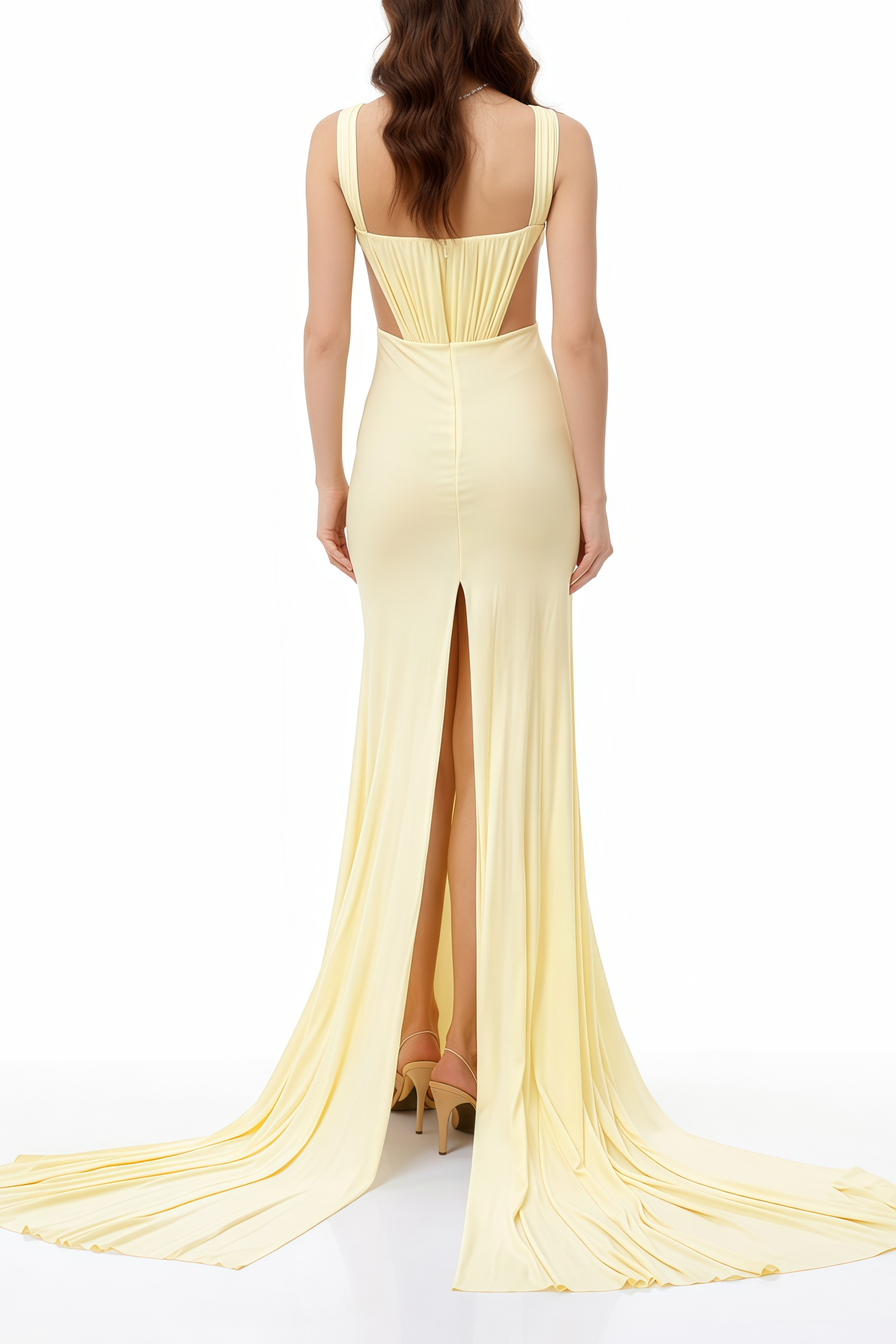 Alexandra Gelbes Maxikleid mit Cut-Out-Detail und hohem Schlitz