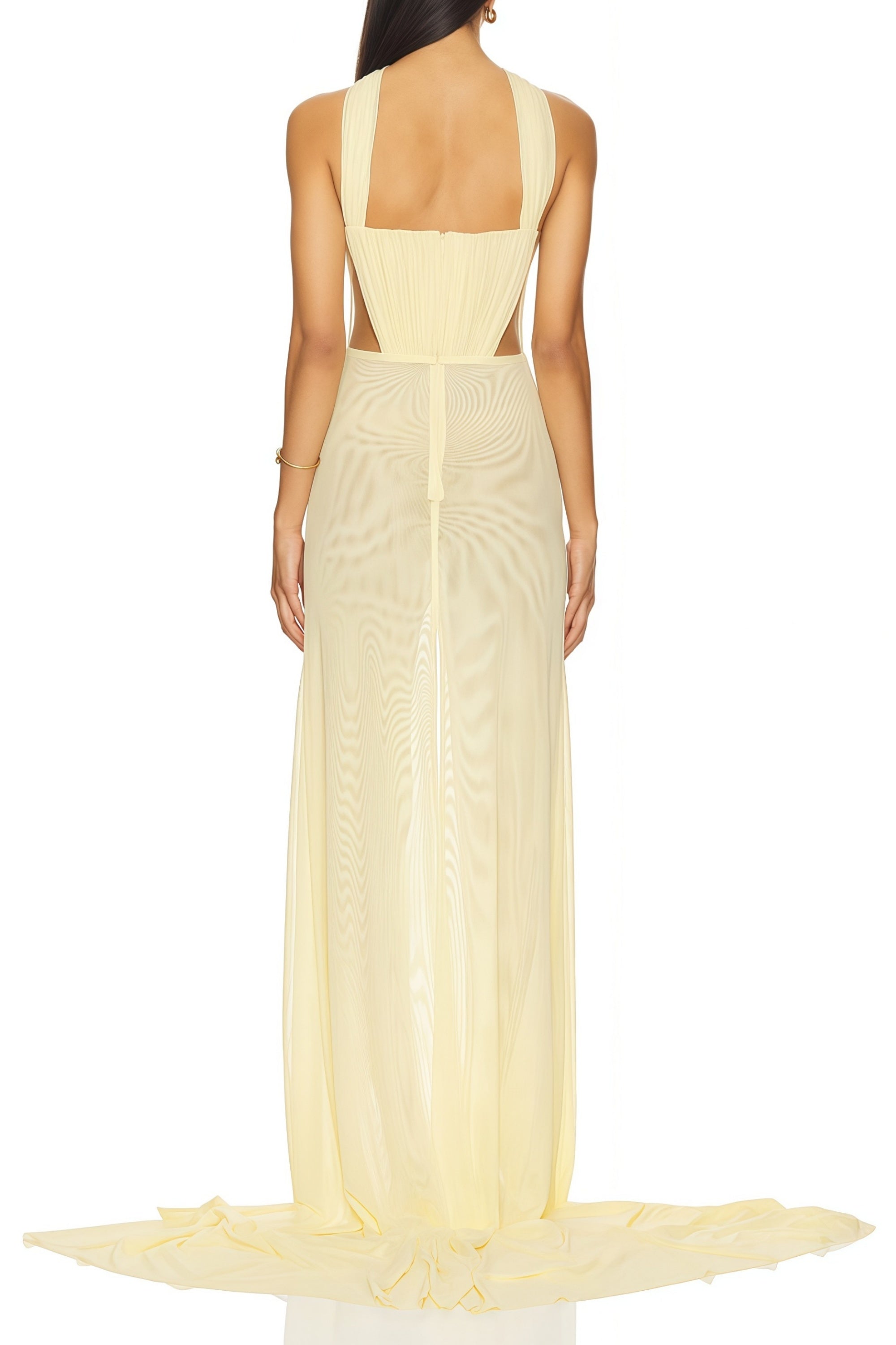 فستان ميريام ماكسي أسود مفتوح الظهر مع فيونكة