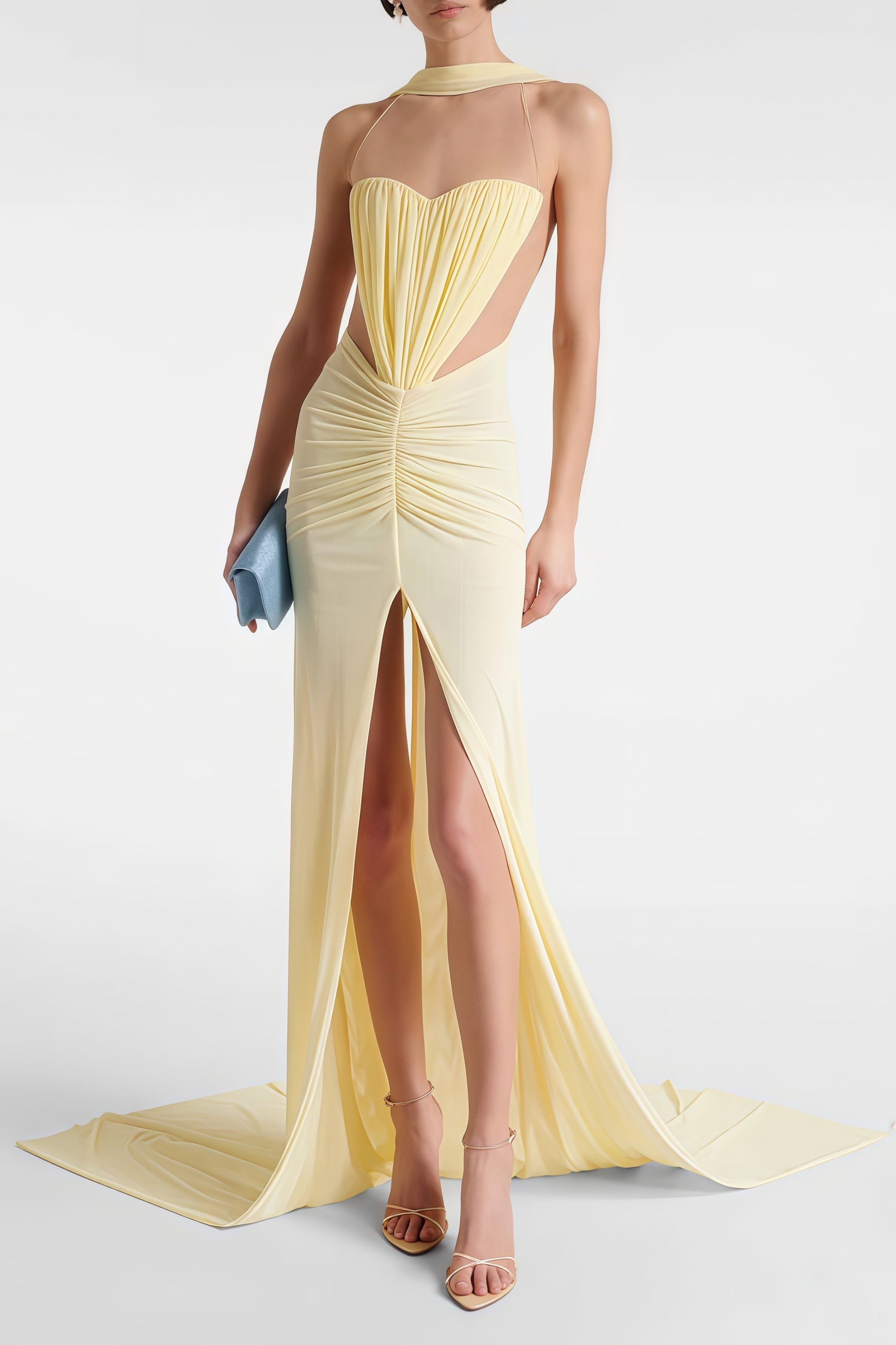 فستان ميريام ماكسي أسود مفتوح الظهر مع فيونكة