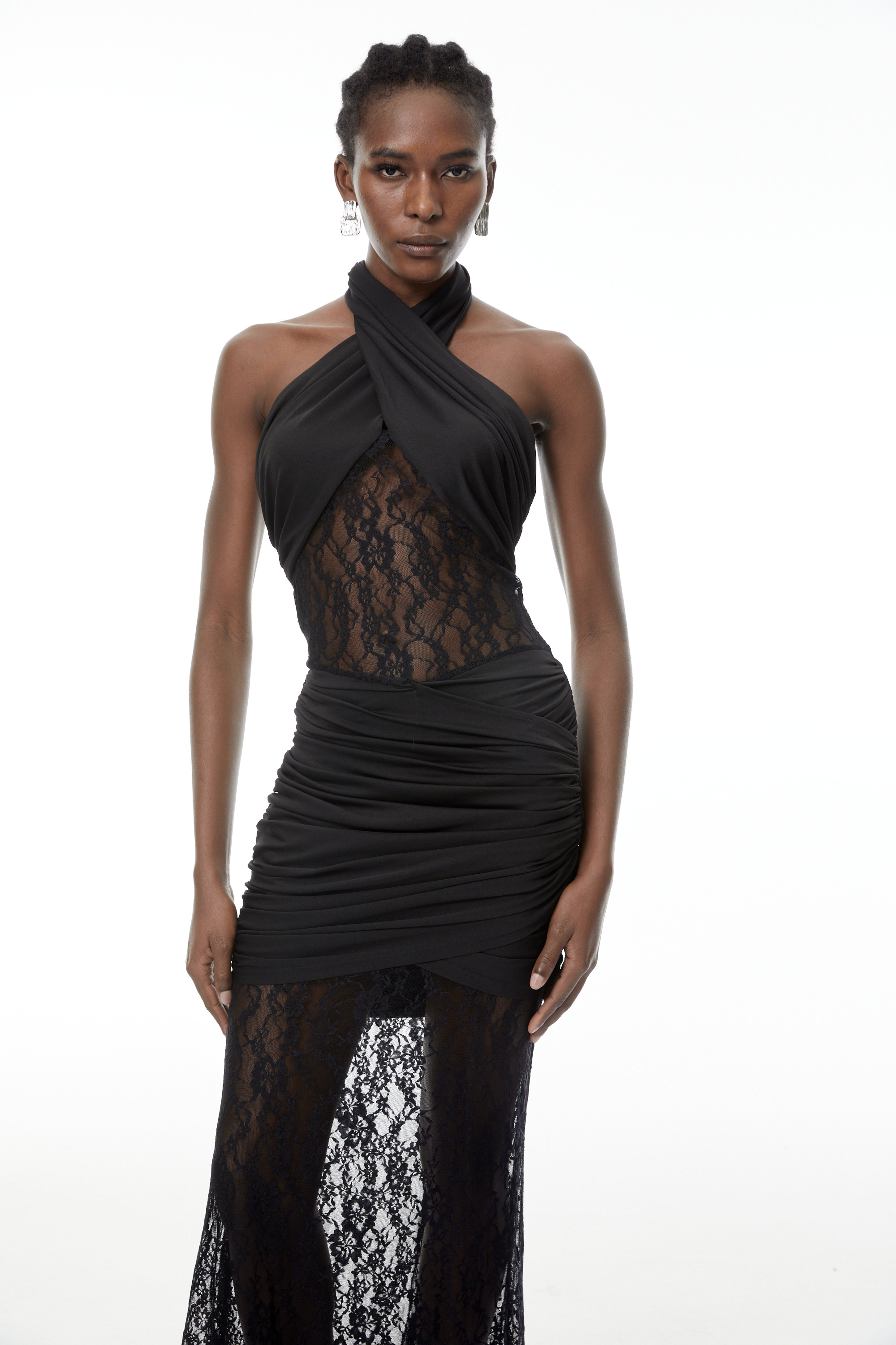 Alice Black Halterneck Lace Maxi Dress