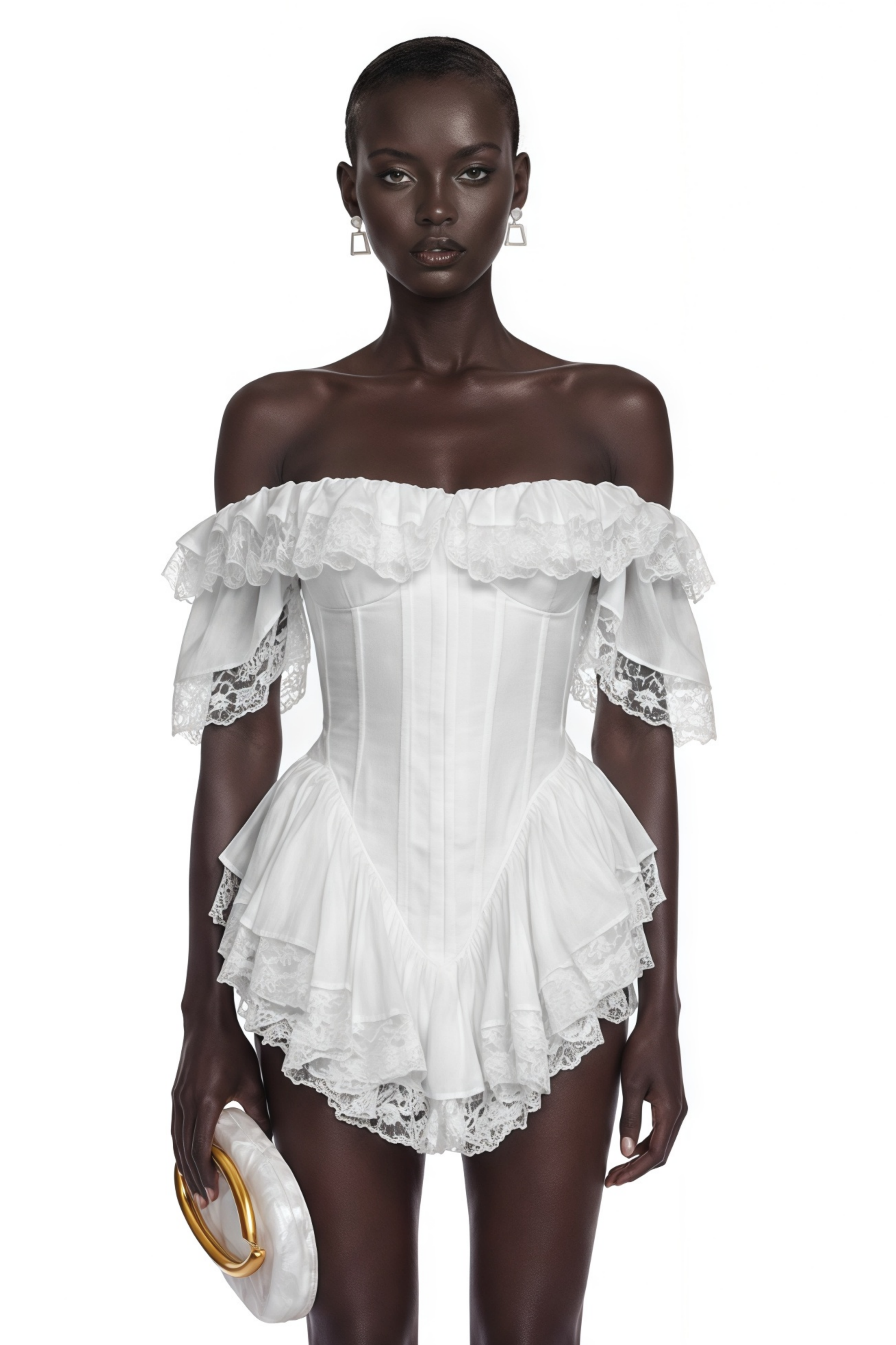 Alice White Ruffled Mini Dress with Lace Trim