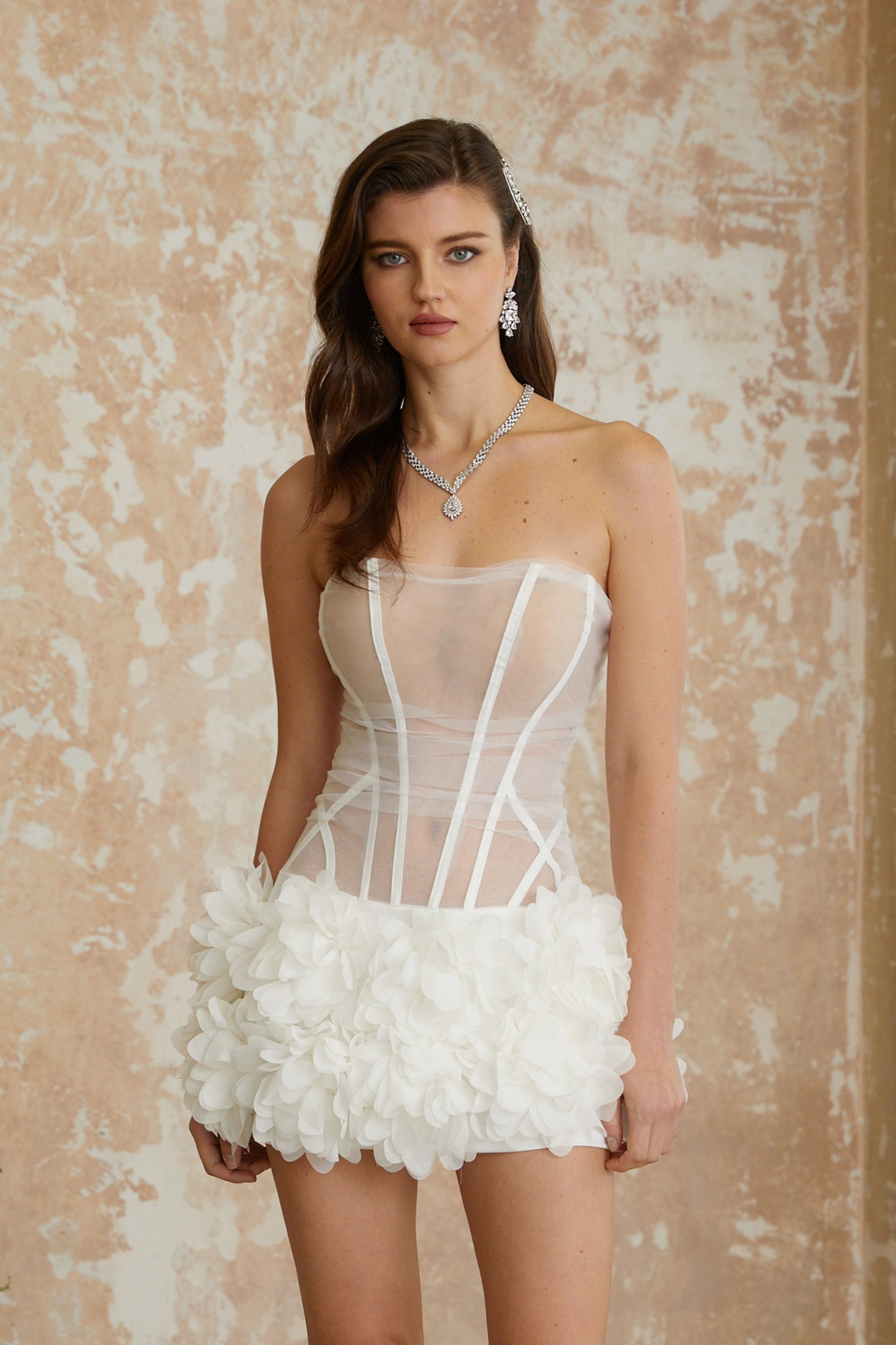 Alicja White Off Shoulder 3D Petal Mini Dress