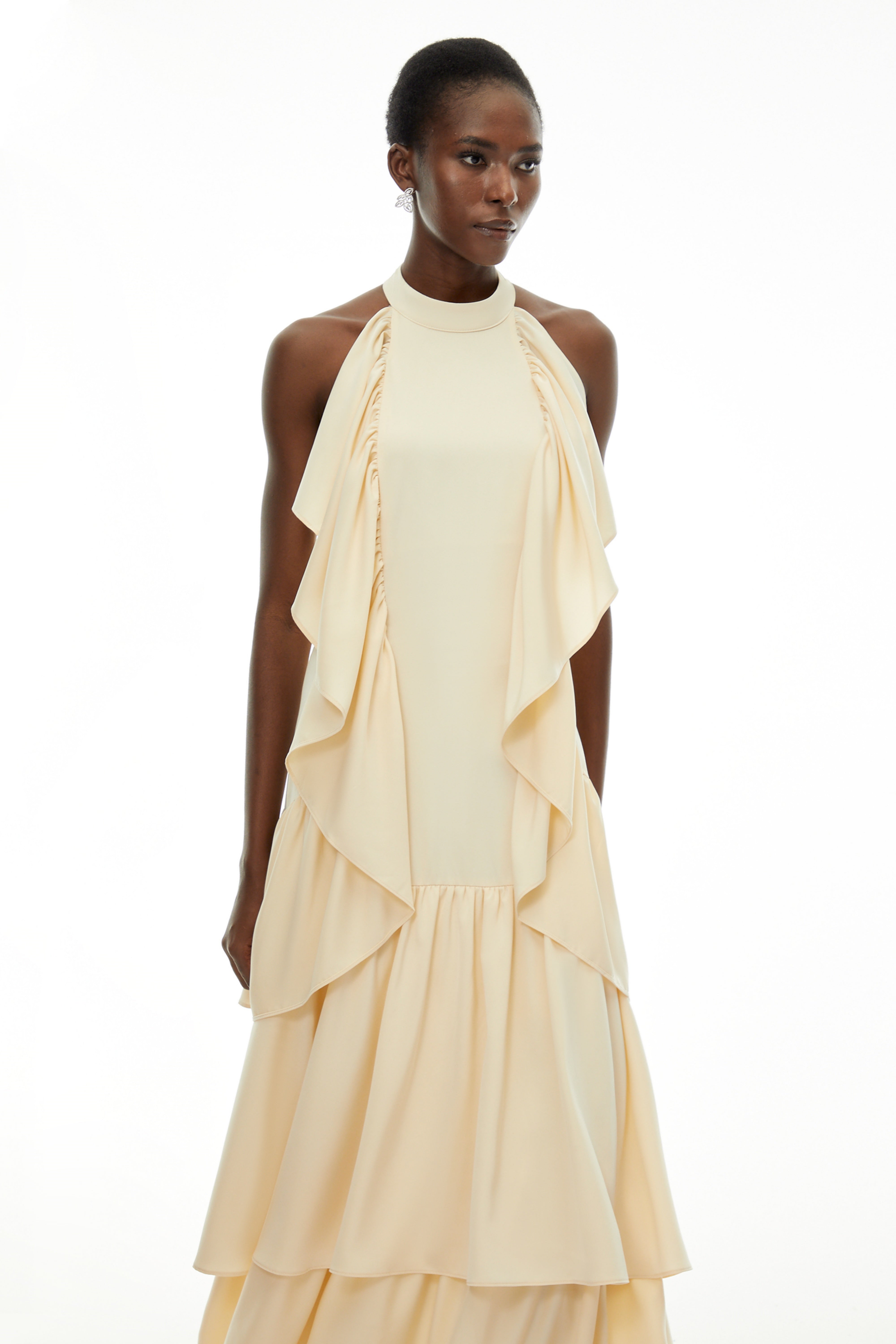 Ambre Yellow Ruched Sleeveless Maxi Dress