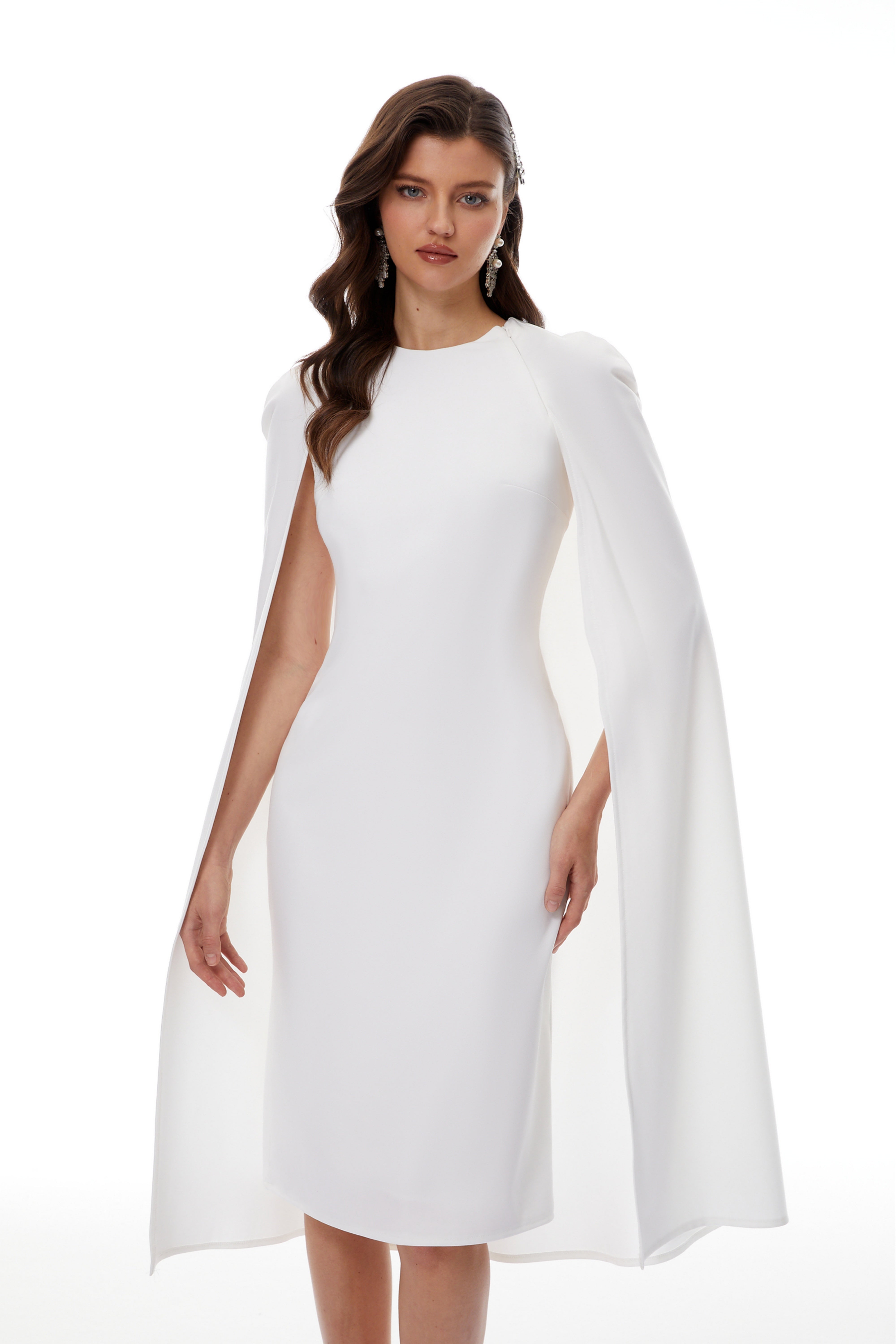Amelia White Cape Effect Midi Dress