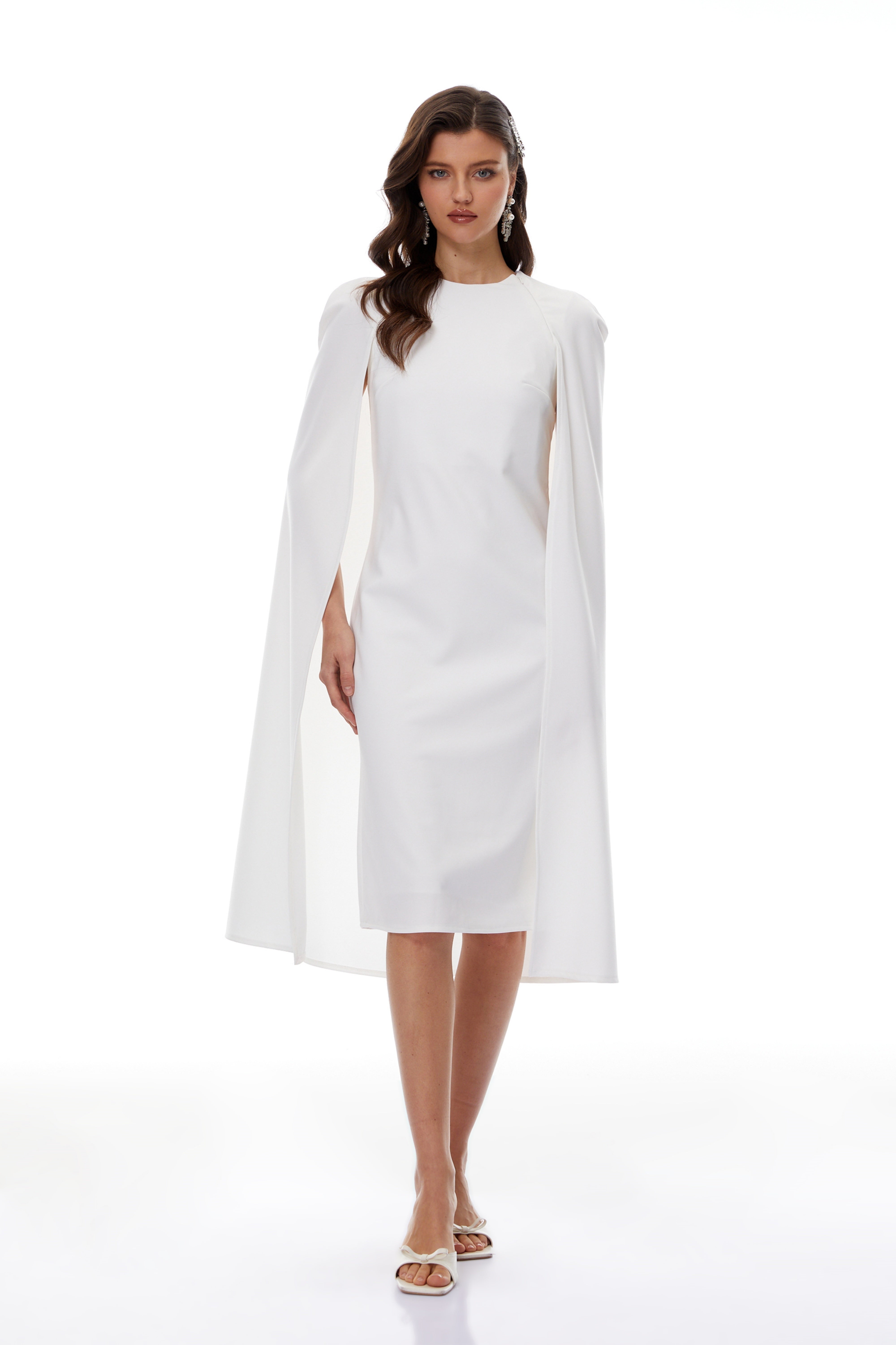Amelia White Cape Effect Midi Dress