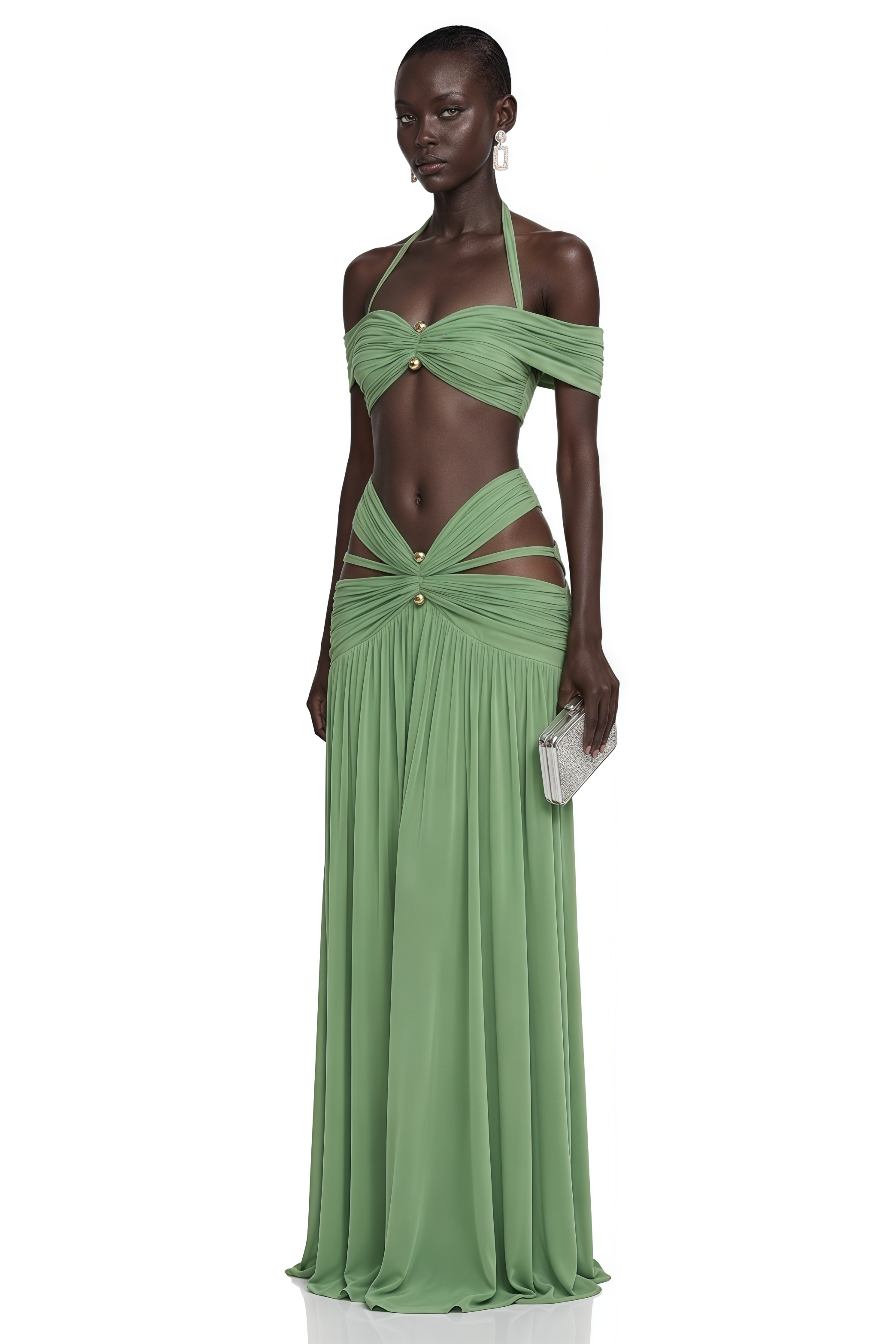 Amity Green Halterneck Bustier Top & Skirt Set
