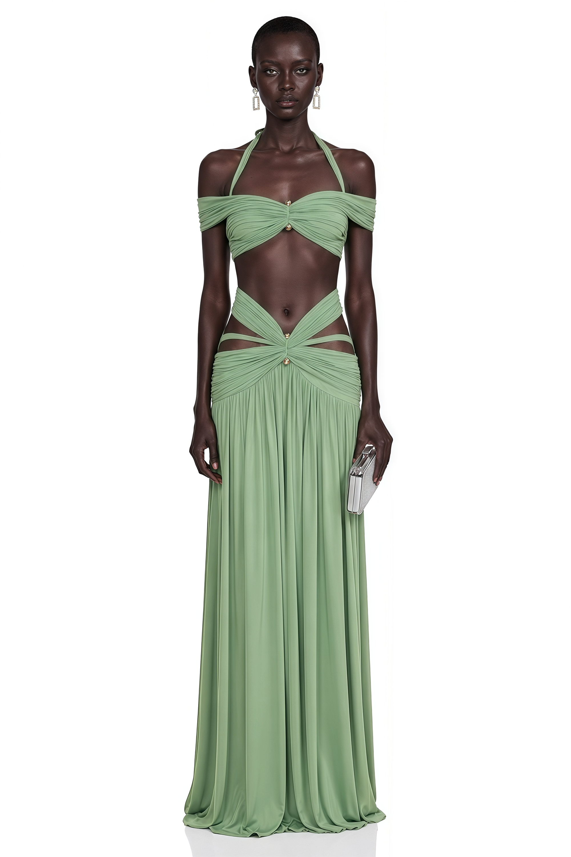 Amity Green Halterneck Bustier Top & Skirt Set