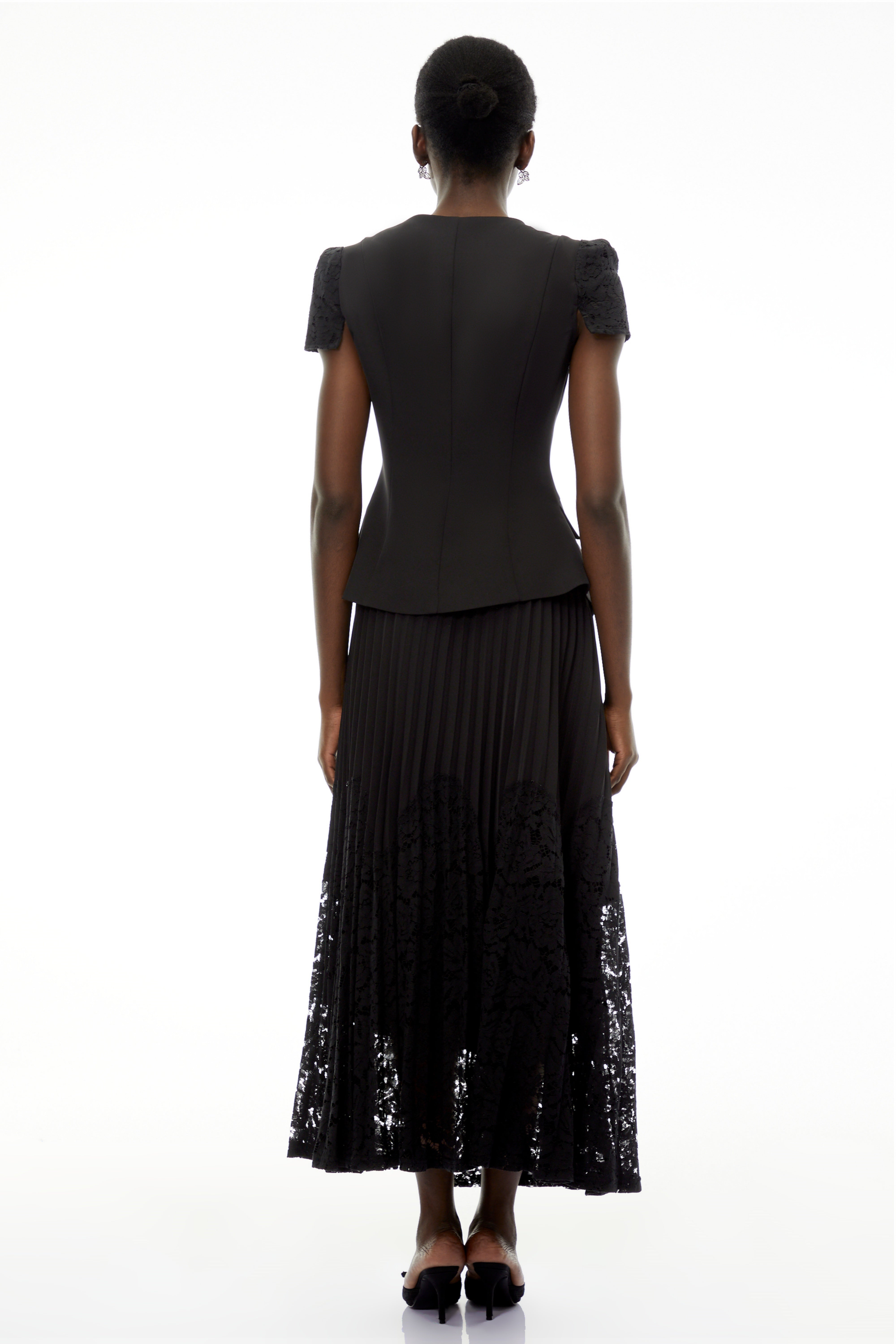 Beatrice Black V-Neck Button Down Top & Skirt Set