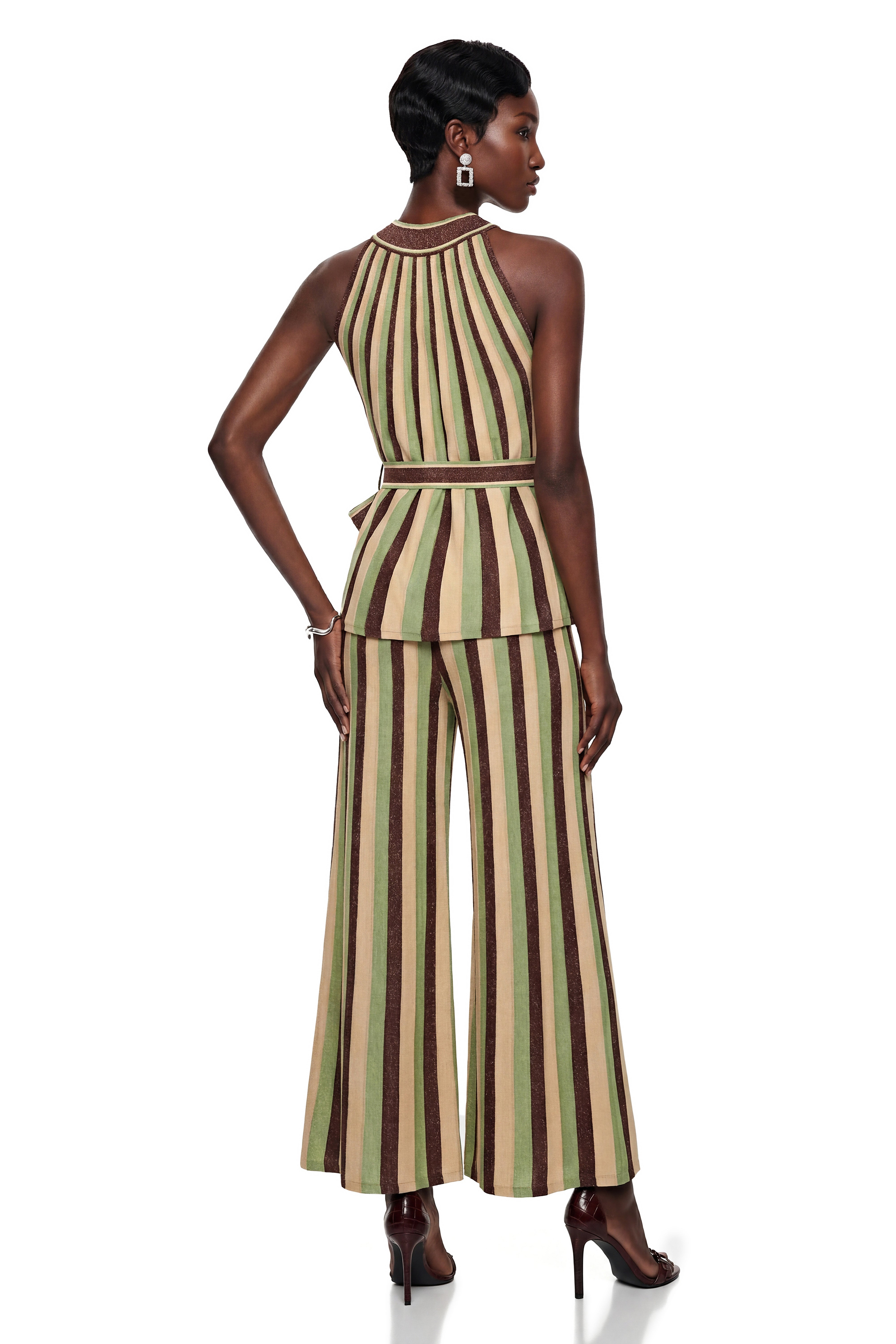 Anastasia Green Stripe Pattern Top & Trousers Matching Set