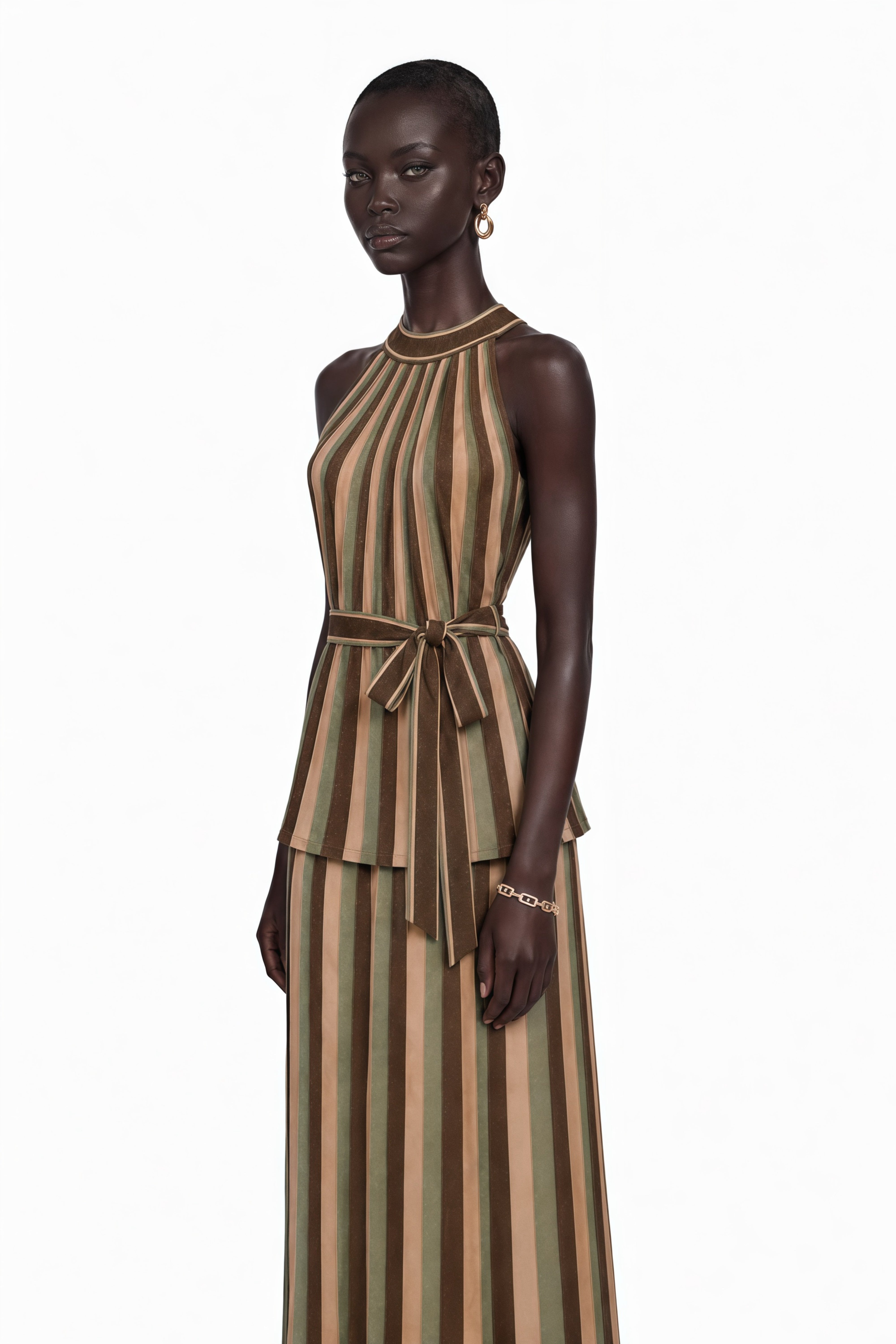 Anastasia Green Stripe Pattern Top & Skirt Matching Set