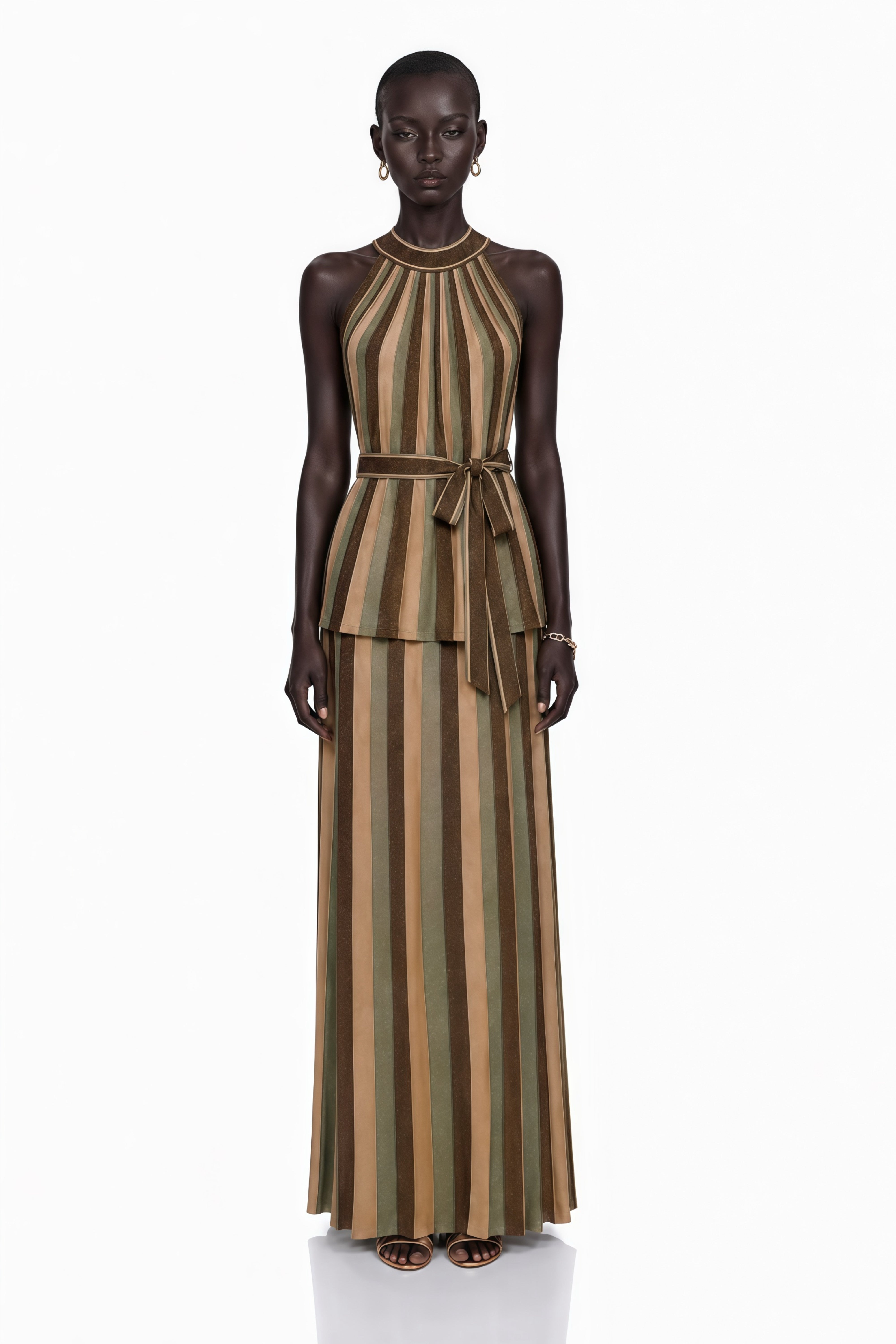 Anastasia Green Stripe Pattern Top & Skirt Matching Set