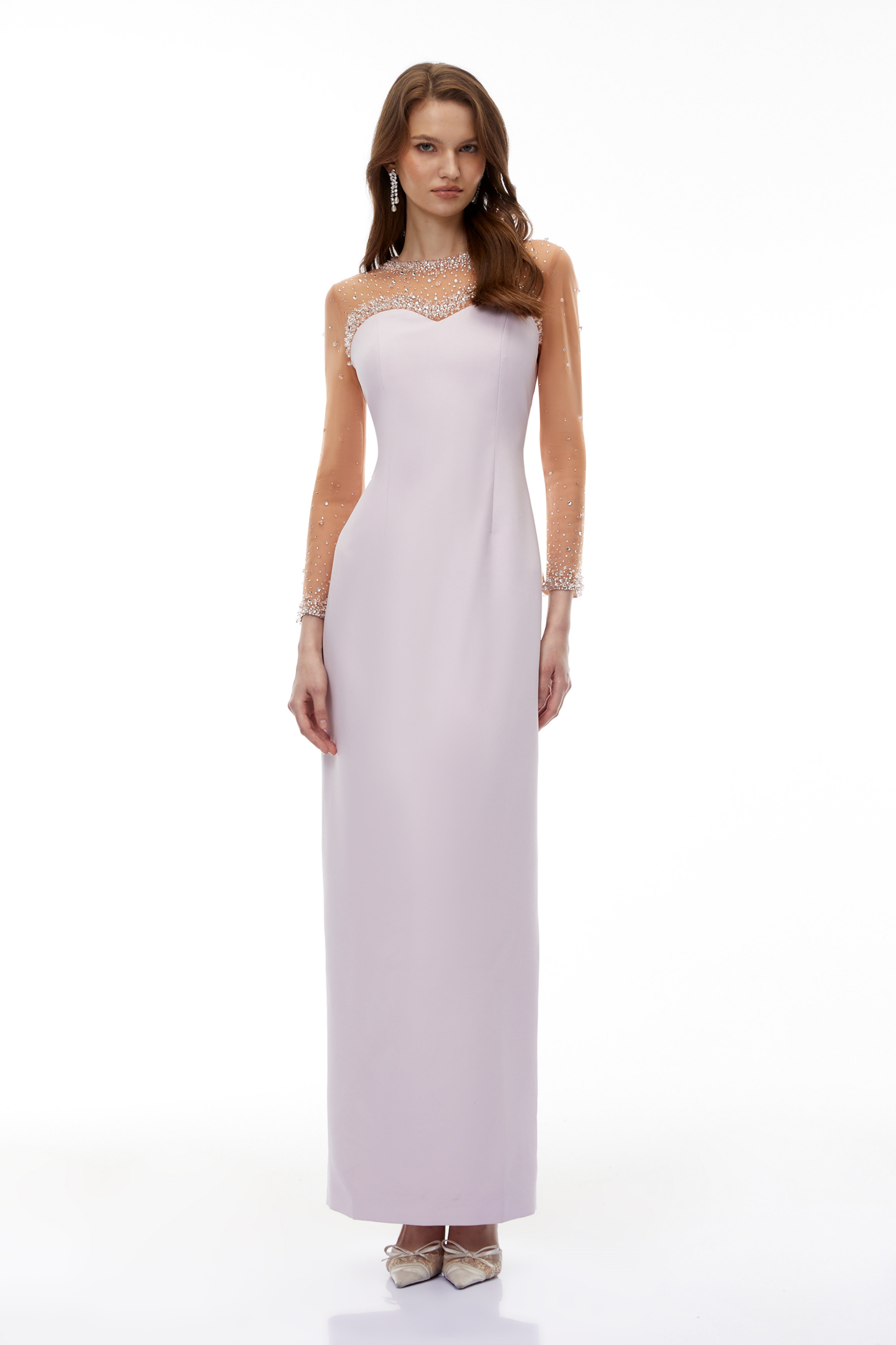 فستان ماكسي من Anastasie باللون الوردي مزين بالتول