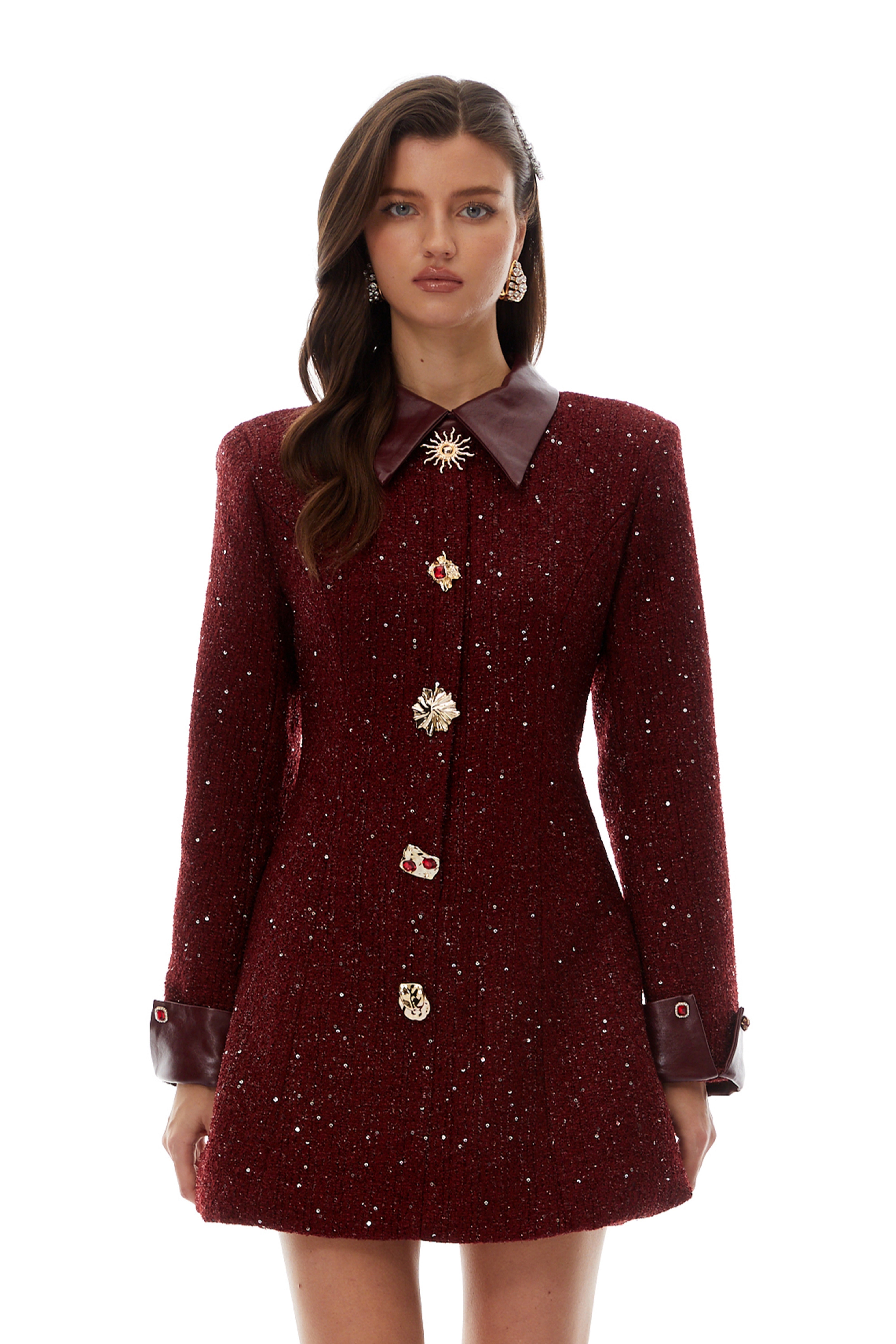 Ancora Rotes, verziertes Tweed-Minikleid