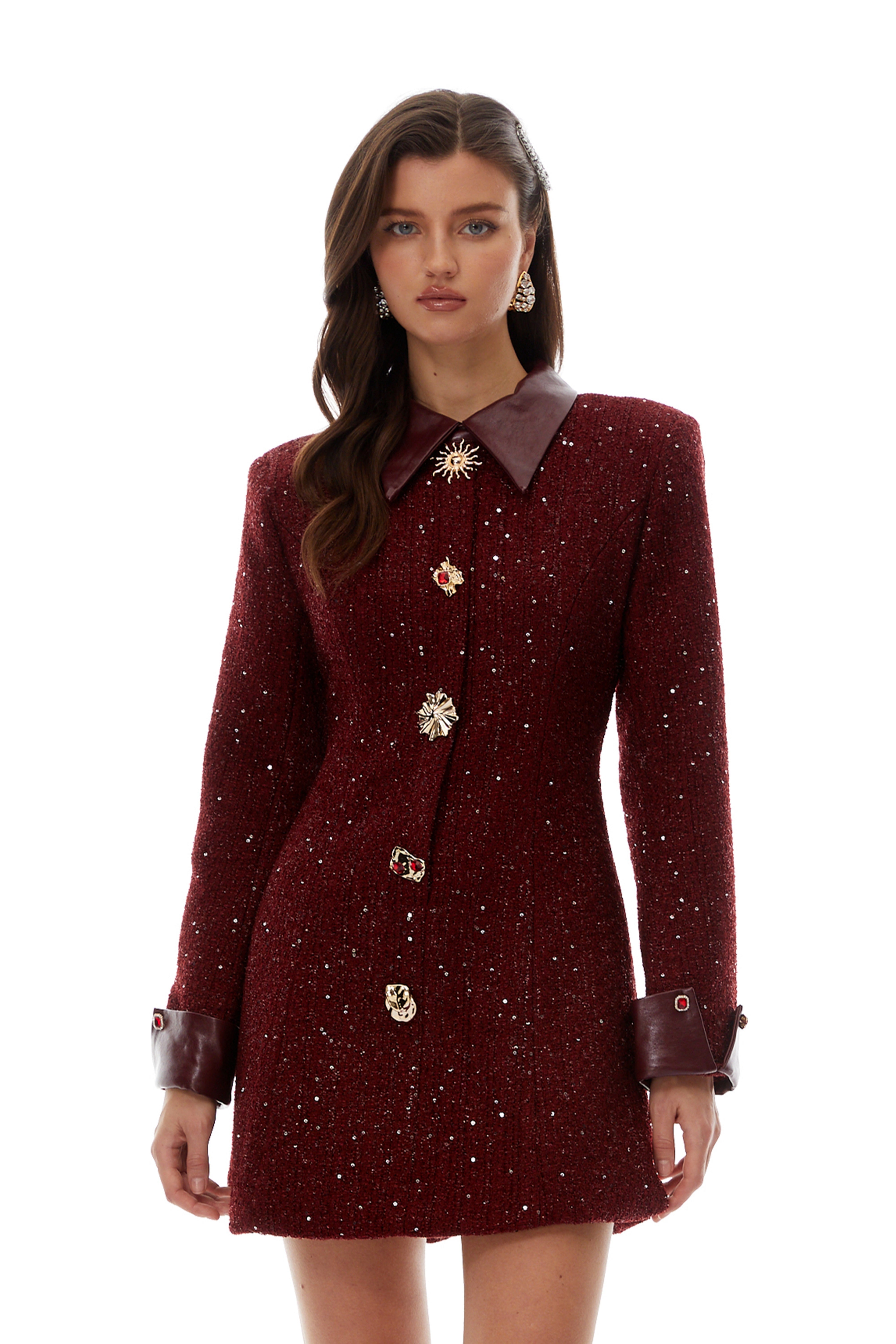 Ancora Rotes, verziertes Tweed-Minikleid