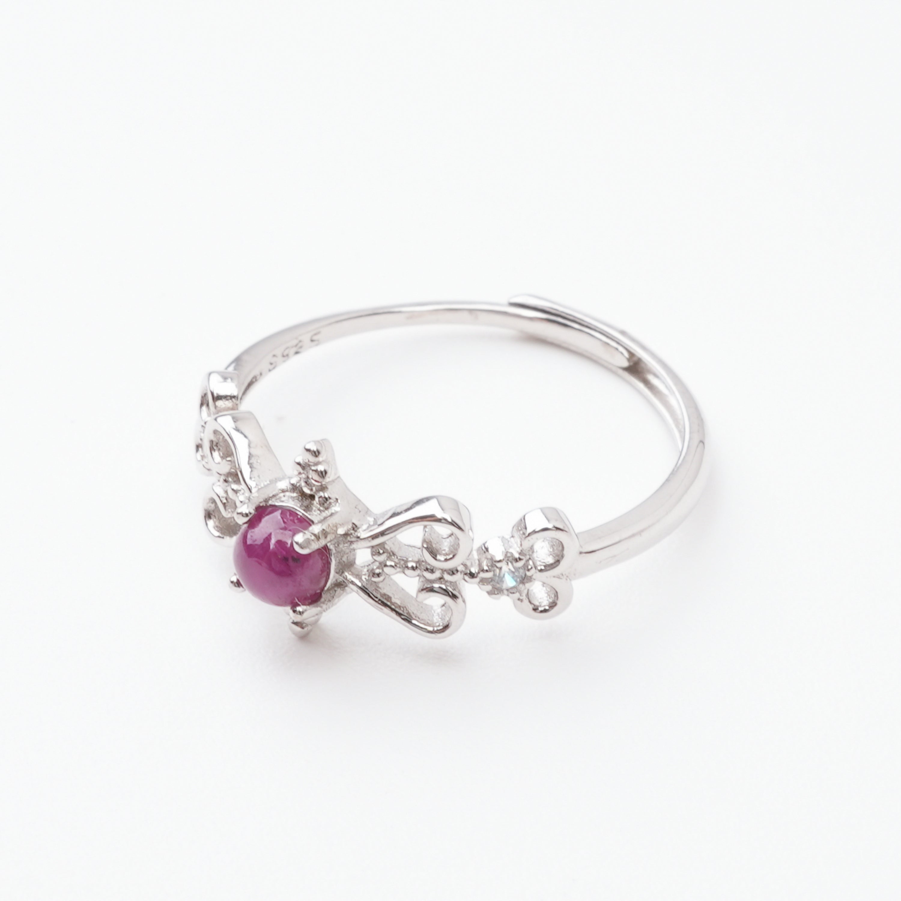 Angeline Ruby Cabochon Vintage Filigree Sterling Silver Ring
