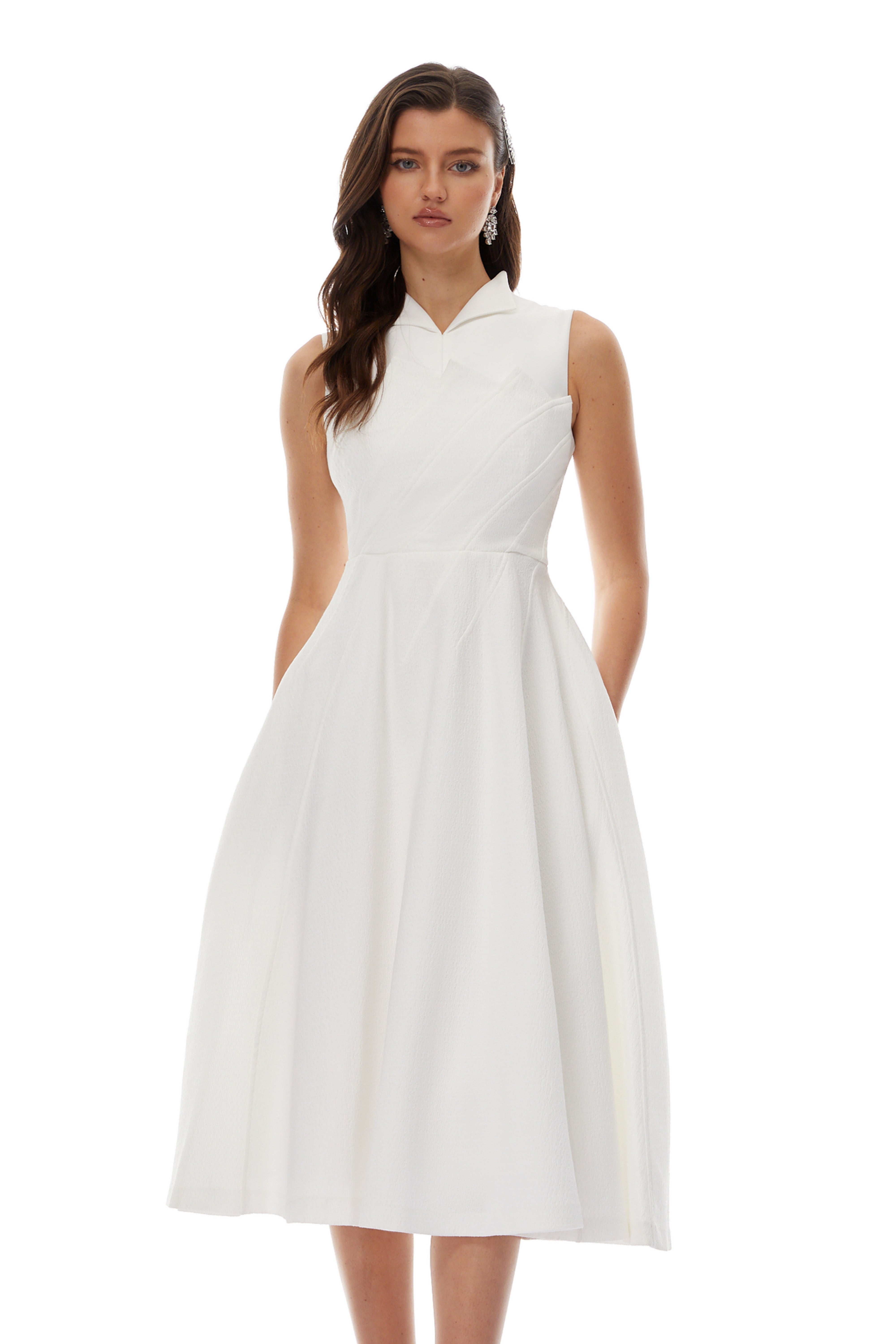 Anja White Layered Midi Dress