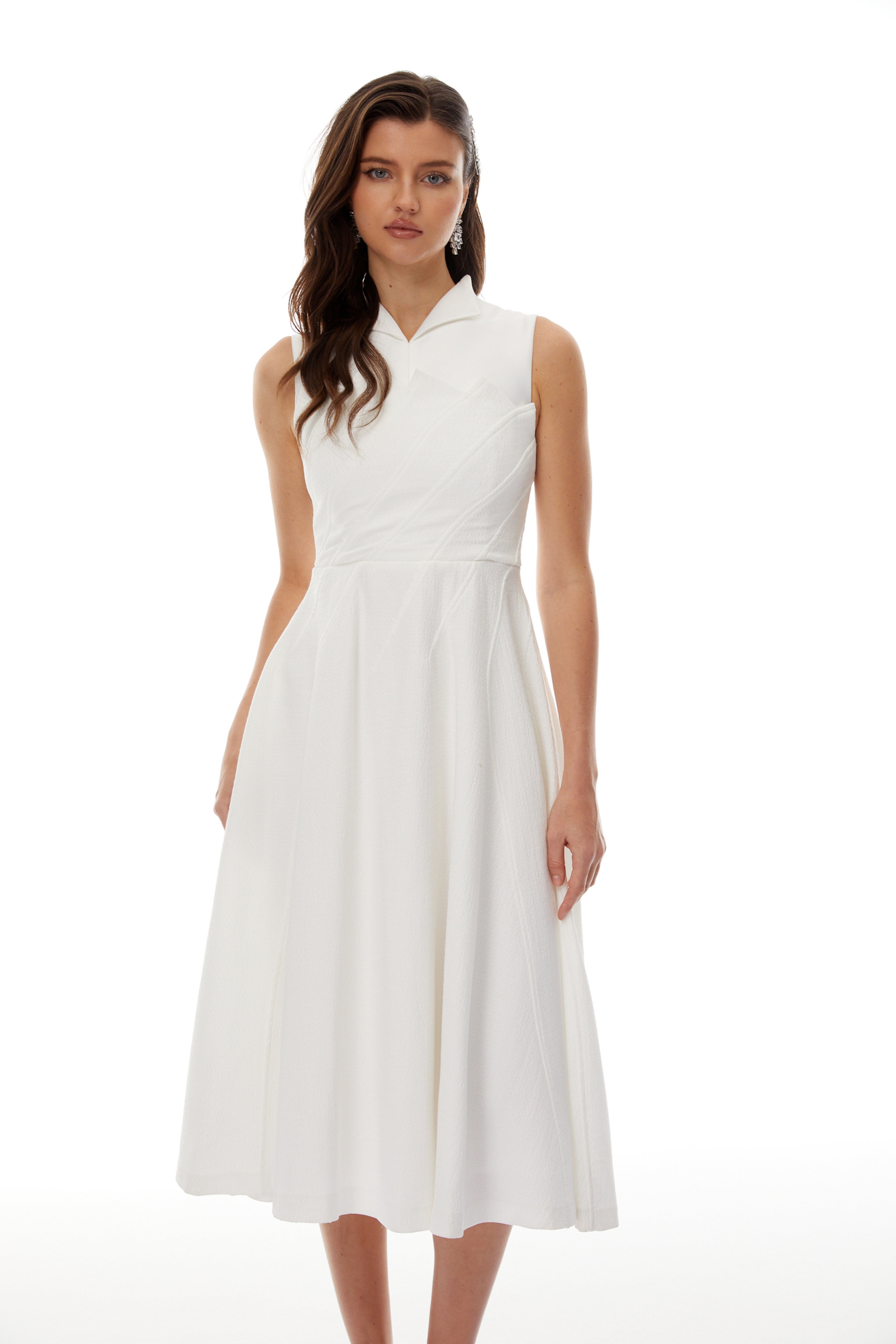 Anja White Layered Midi Dress