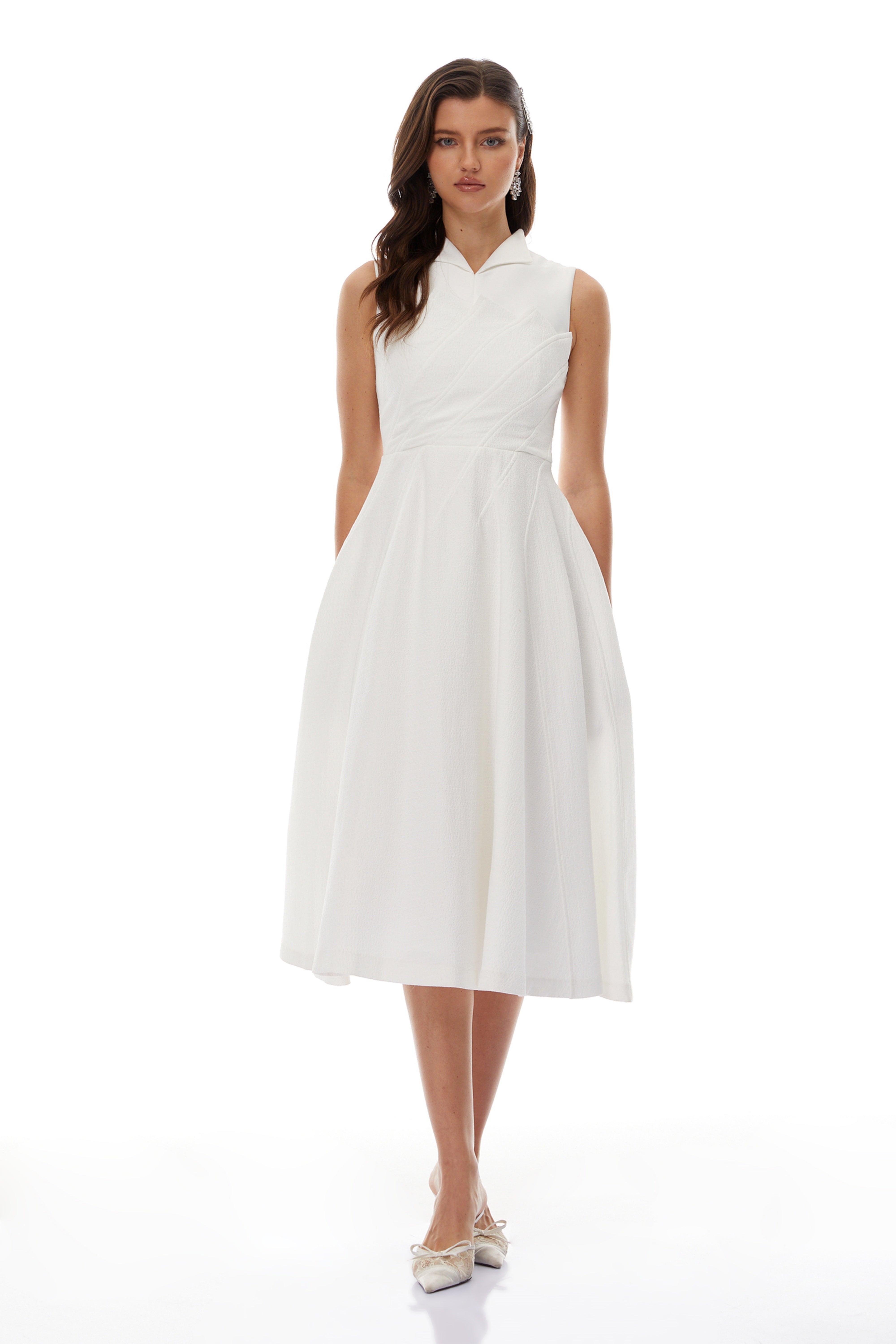 Anja White Layered Midi Dress